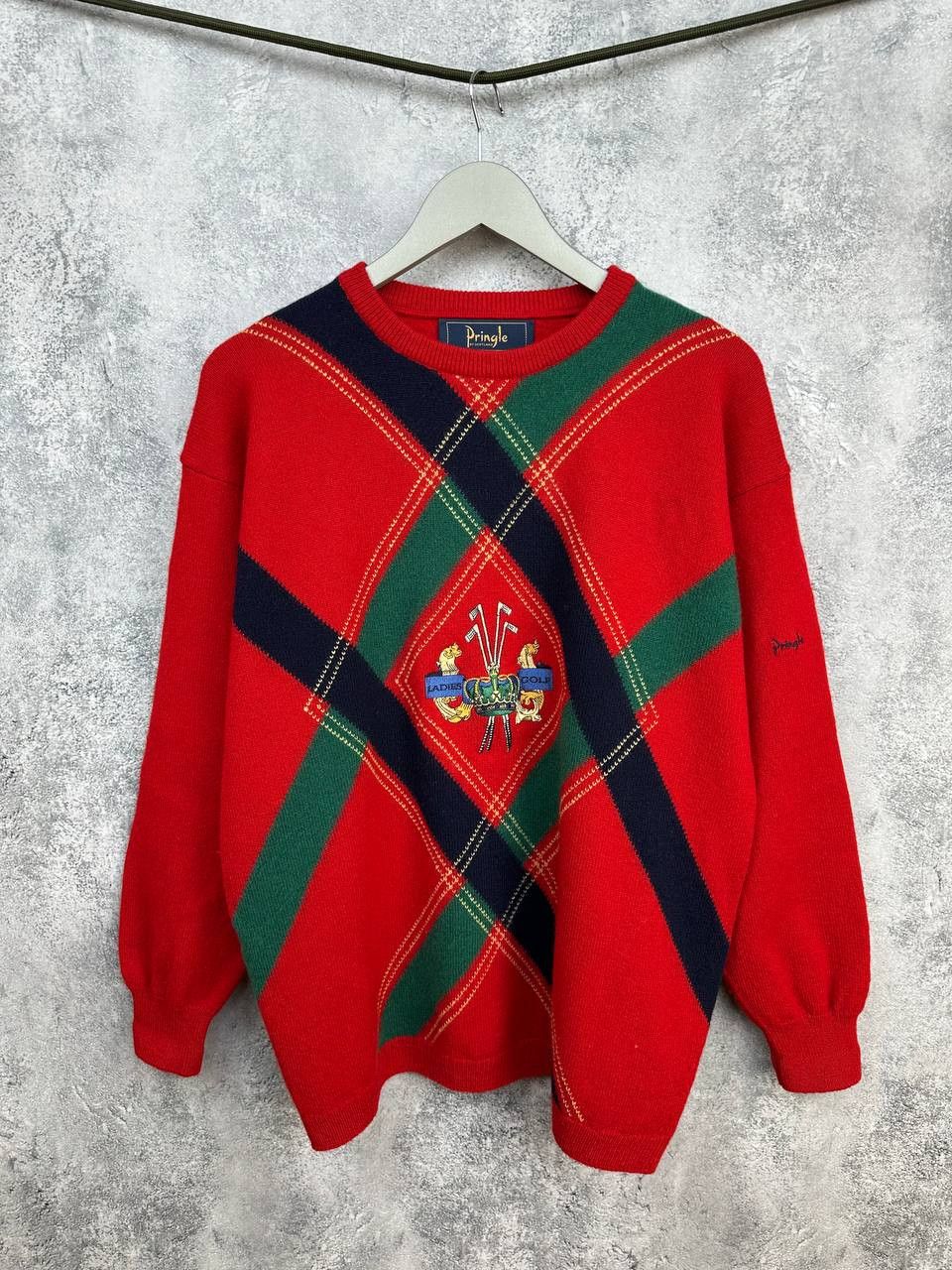 Pringle Of Scotland Pringle of Scotland Argyle Golf Crest Red Wool Knit Sweater Size US XL / EU 56 / 4 - 1 Thumbnail