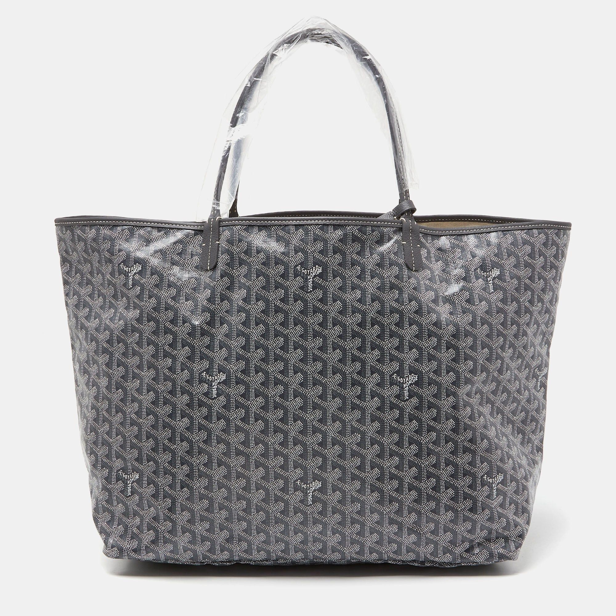 image of Goyard Grey Ine Coated Canvas And Leather Saint Louis Gm Tote, Women's