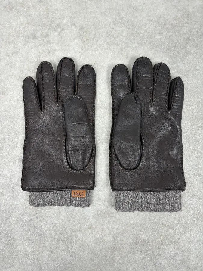 Dolce & Gabbana AW2006 Dolce & Gabbana Black Leather & Grey Wool Gloves Size ONE SIZE - 4 Thumbnail