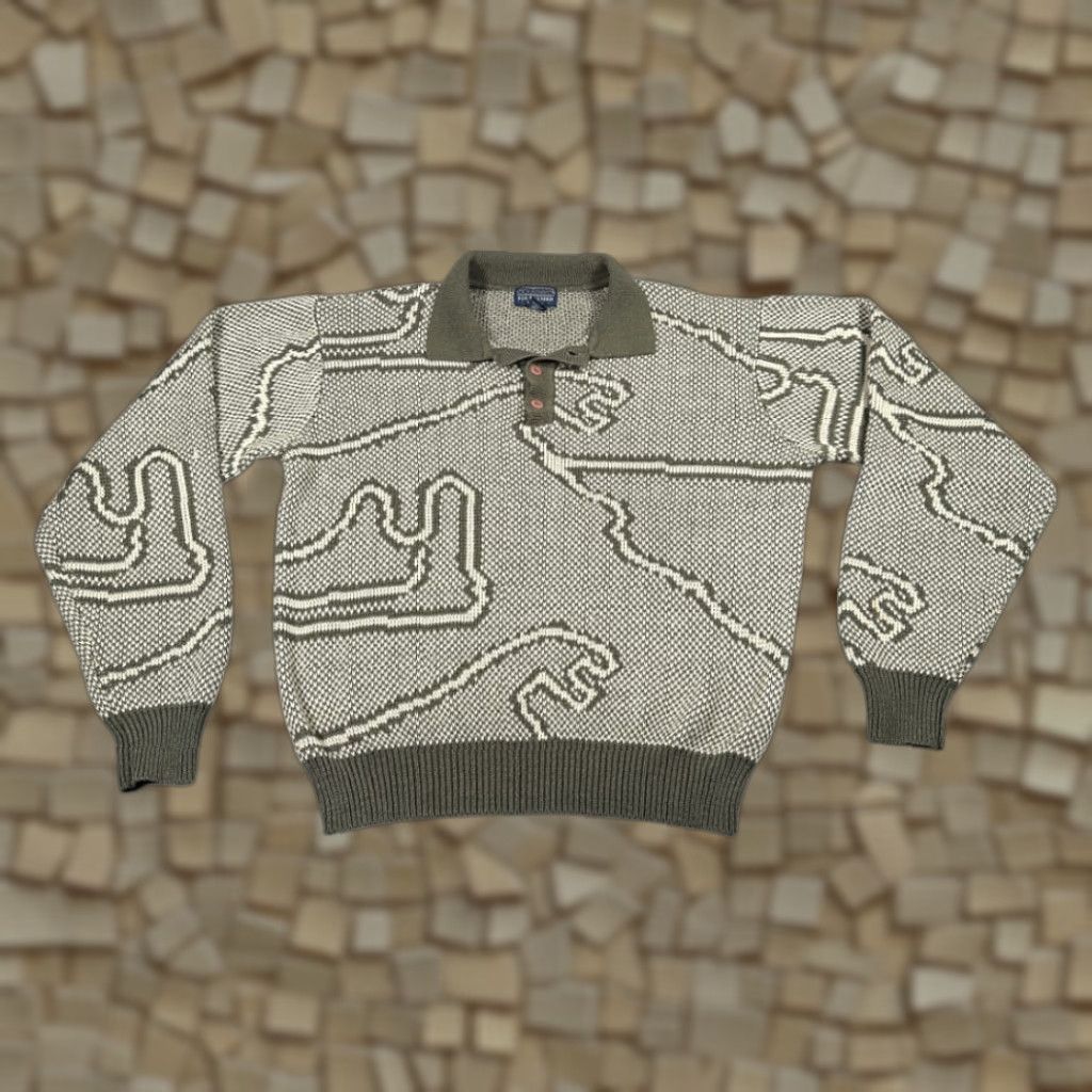 Vintage VINTAGE Boulevard Sweater Men Large Tall Gray Knit Geometric 80s USA Made Polo Size US L / EU 52-54 / 3 - 1 Thumbnail
