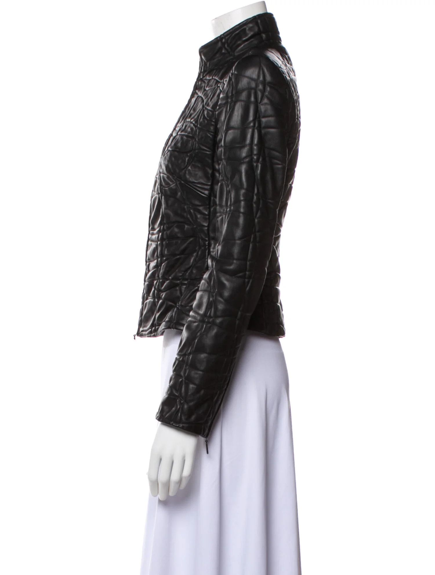 Other Armani Collezioni Leather Embossed Biker Jacket Size S / US 4 / IT 40 - 3 Thumbnail