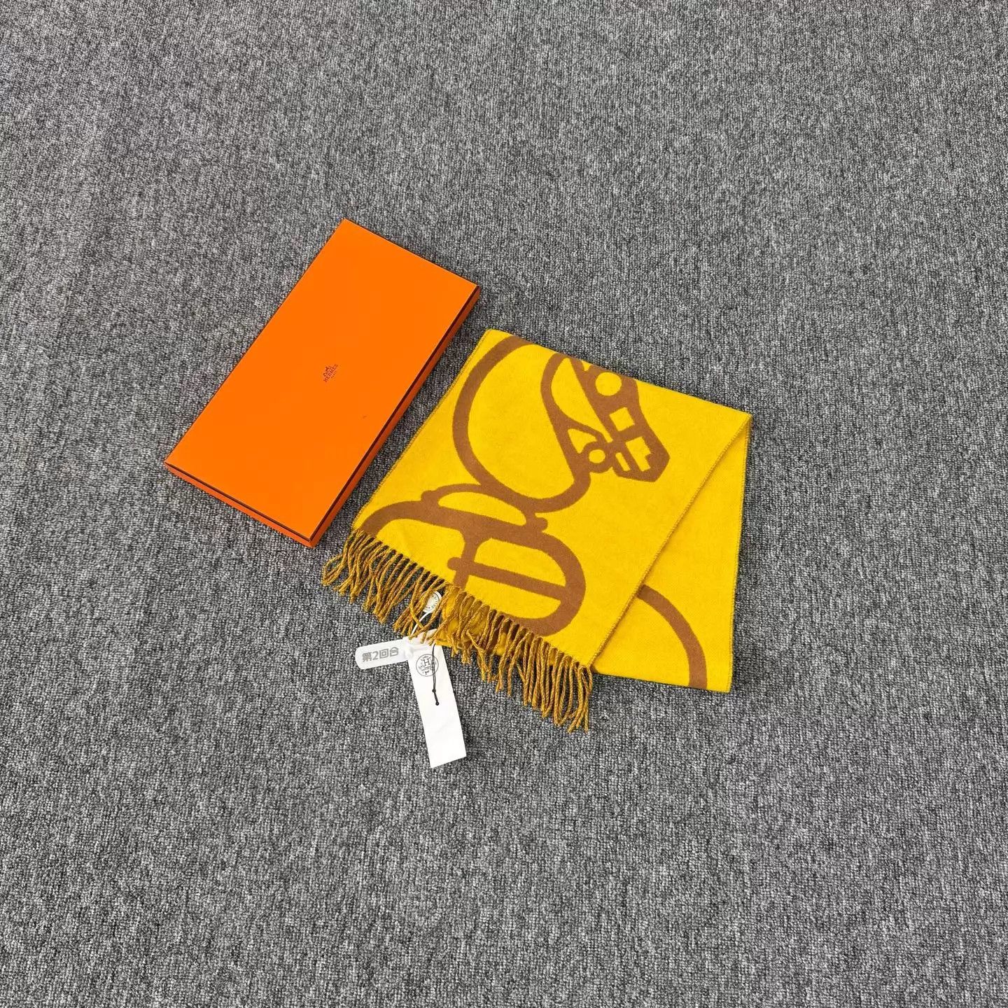 Hermes Hermes Ring & Tassel Scarf Yellow-Caramel Cashmere Size ONE SIZE - 2 Thumbnail