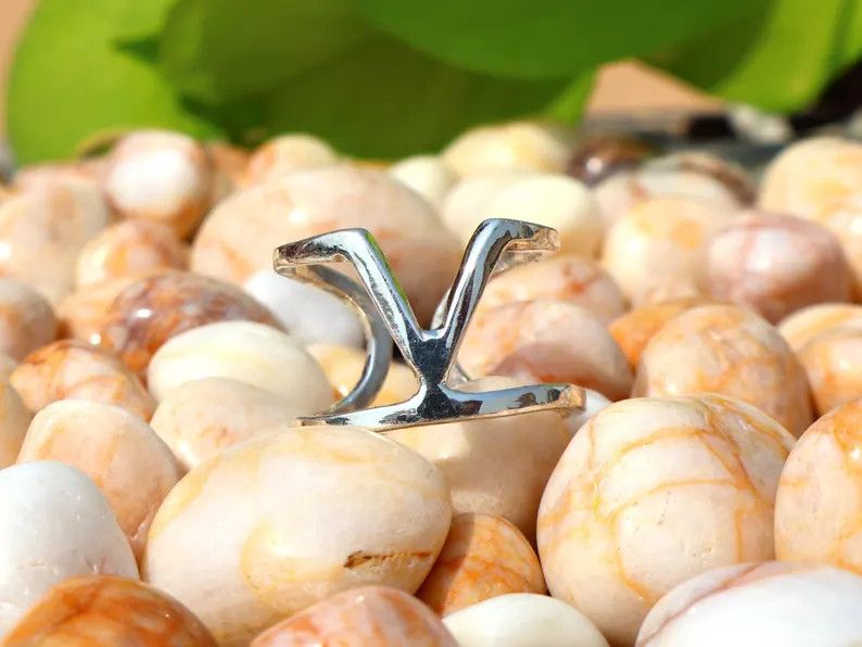 Handmade Band Ring, 925 Silver Adjustable Ring, Handmade V Shape Ring Size ONE SIZE - 2 Thumbnail