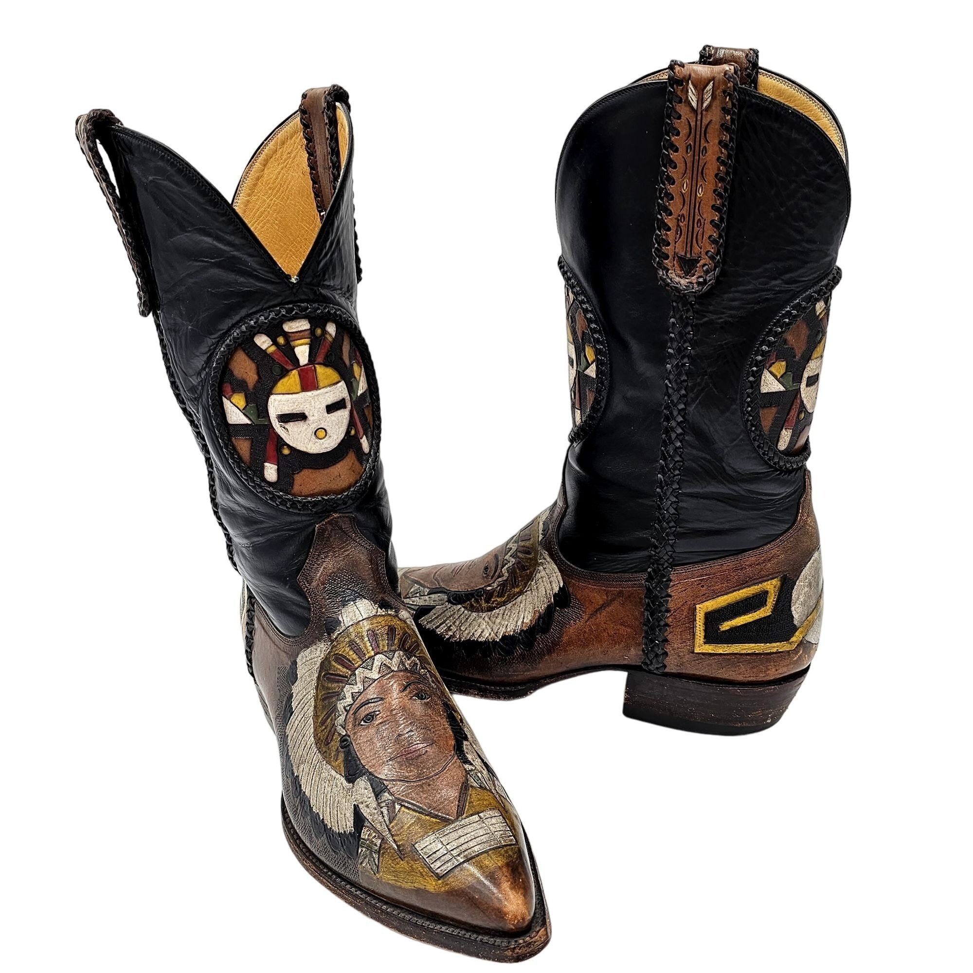 Other Custom 9D Hand Tooled/ Painted Native American Chief boots Size US 9 / EU 42 - 1 Thumbnail