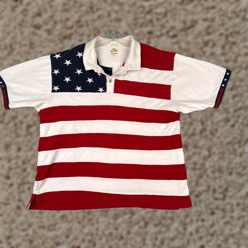 Vintage RedHead Shirt Polo Men XL 100% Cotton White Red White Blue Stripe Button Collar Short Sleeve 44 Chest Regular Fit American Flag Vintage: No Size US XL / EU 56 / 4 - 1 Thumbnail