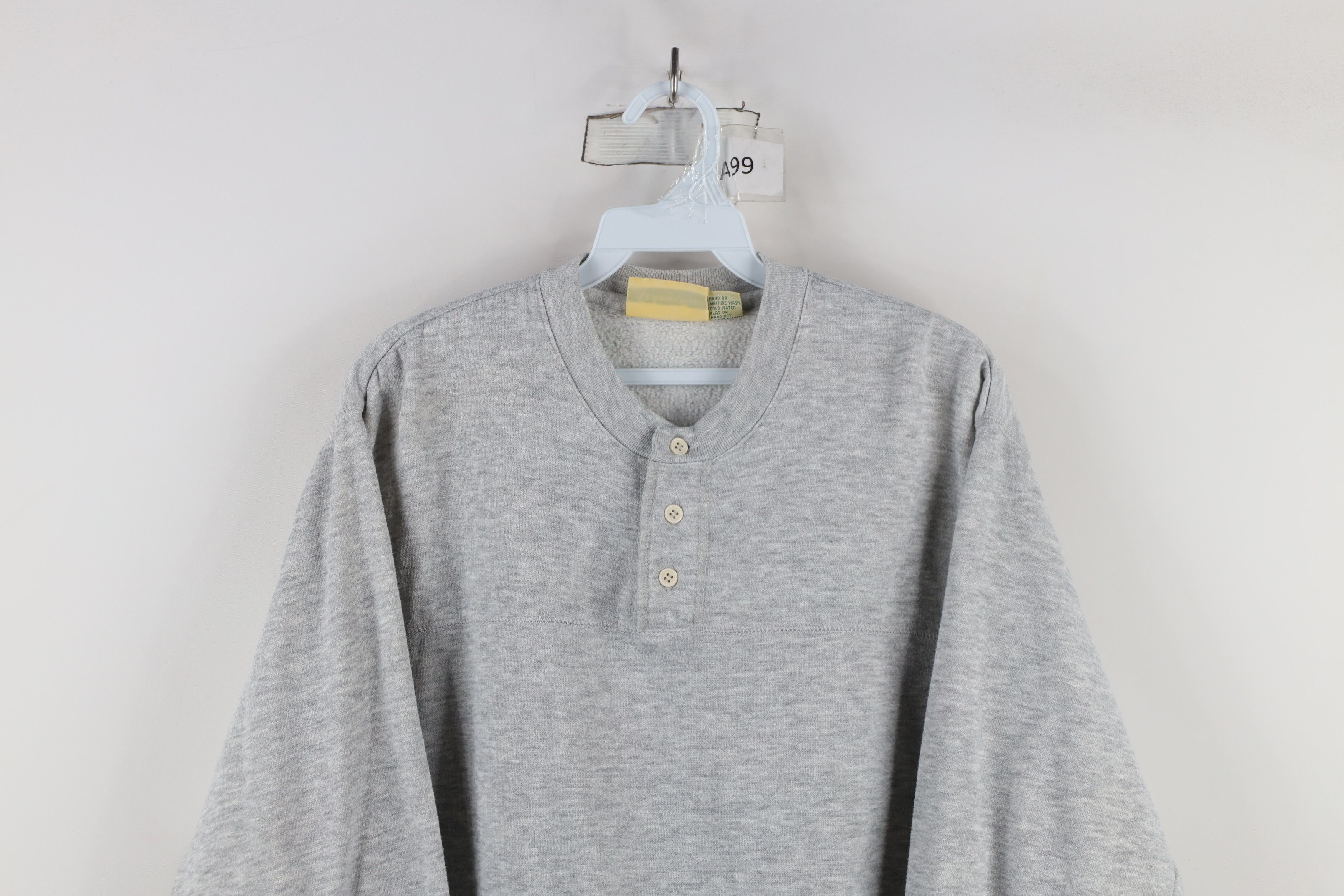 Vintage Vintage 90s Streetwear Henley Sweatshirt Heather Gray Size US M / EU 48-50 / 2 - 2 Thumbnail