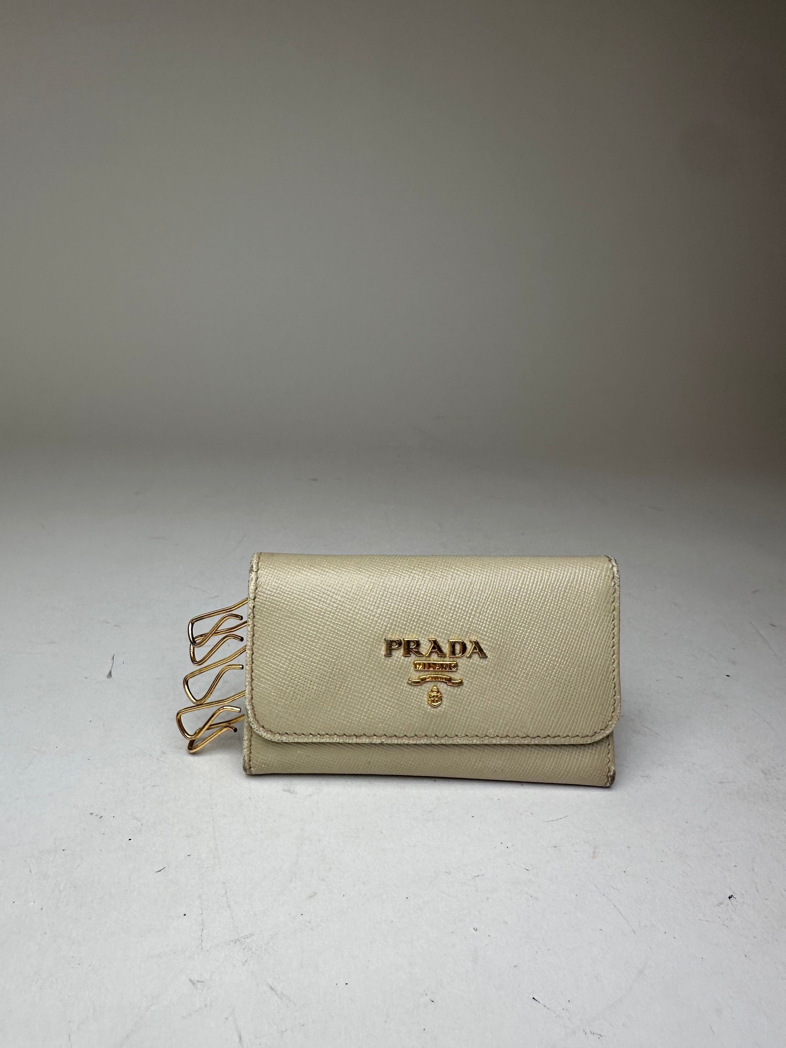 Prada Vintage Leather Card / Key Holder White Size ONE SIZE - 1 Thumbnail