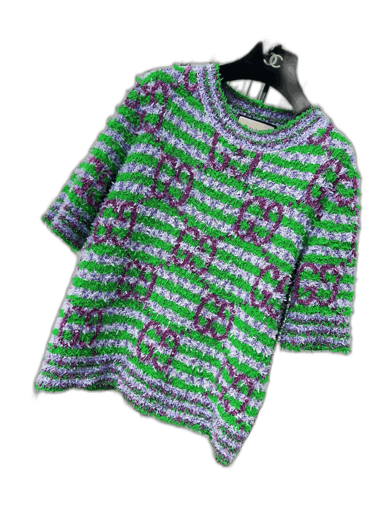 Gucci Green Stripe Logo Knit Sweater
