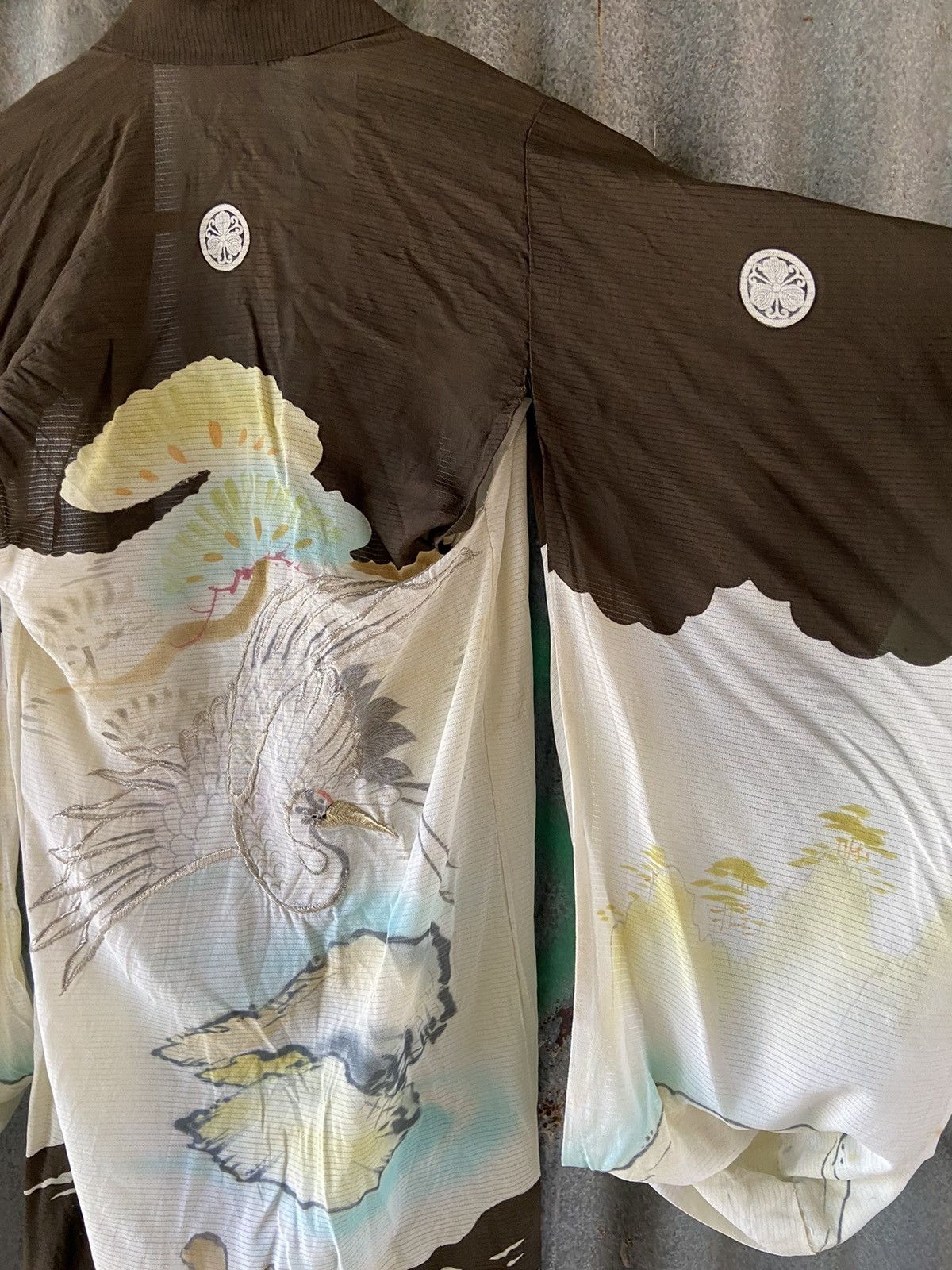 Komono Vintage Japanese Haori CraneLandscape Silk Kimono Size M / US 6-8 / IT 42-44 - 5 Thumbnail
