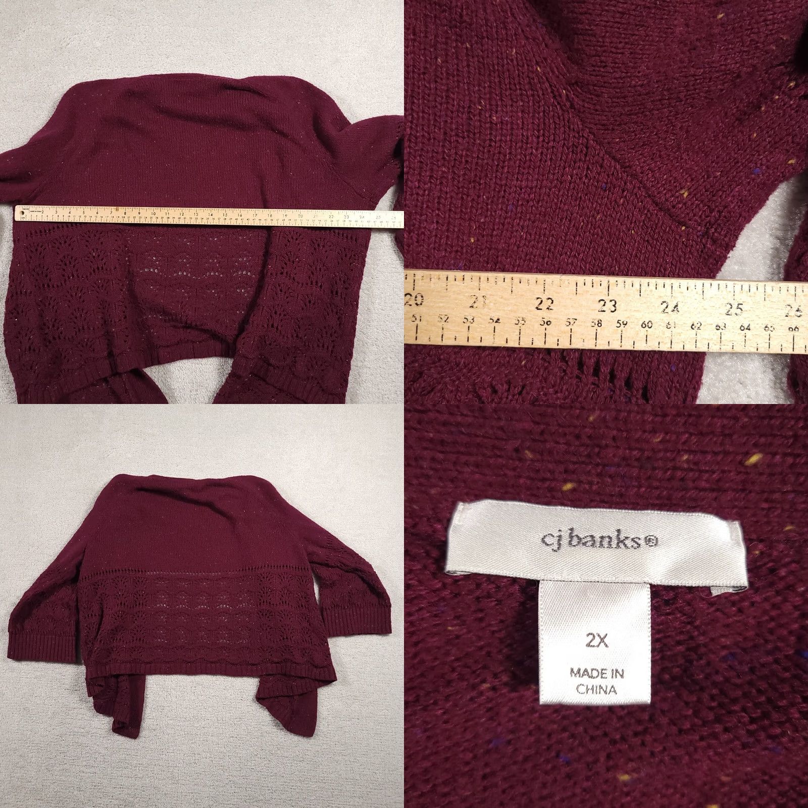 Vintage CJ Banks Cardigan Sweater Womens 2X Plus Red Open Front Open Knit Heavyweight All Seasons Fall Winter Spring Ladies Mens Womens Size XXL / US 16-18 / IT 52-54 - 8 Thumbnail