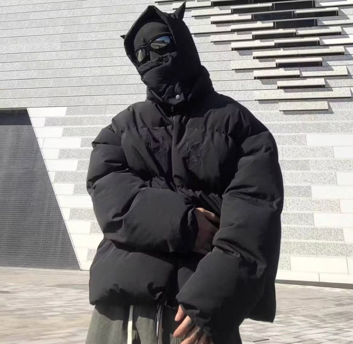 image of Avant Garde Devil Avantgarde Puffer Jacket in Black, Men's (Size Large)