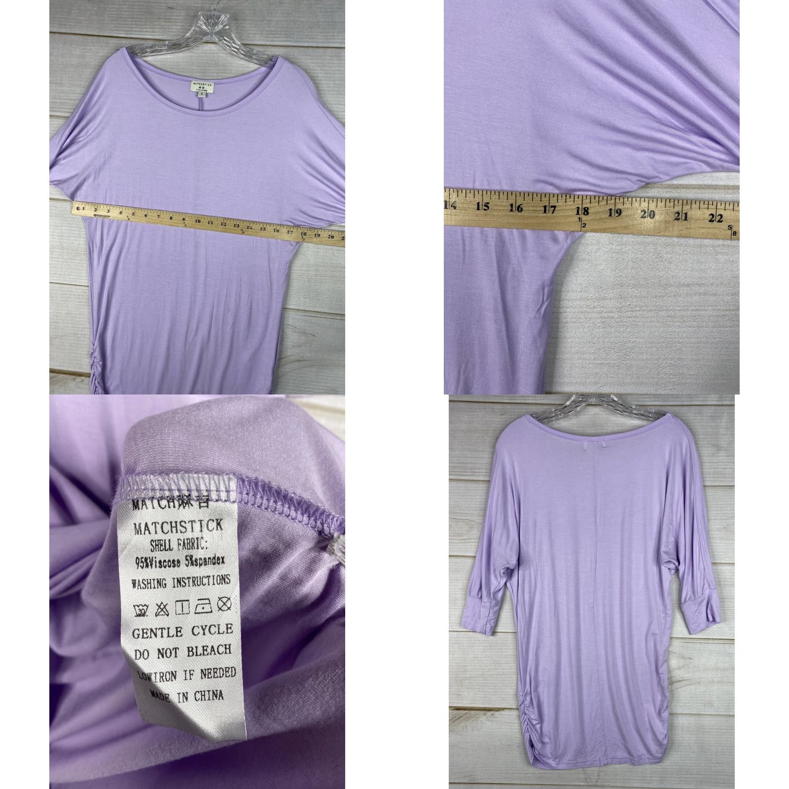 B Sides Matchstick Shirt Womens S Purple Dolman Sleeve Tee Short Sleeve Ruched Sides Stretch Size S / US 4 / IT 40 - 8 Thumbnail