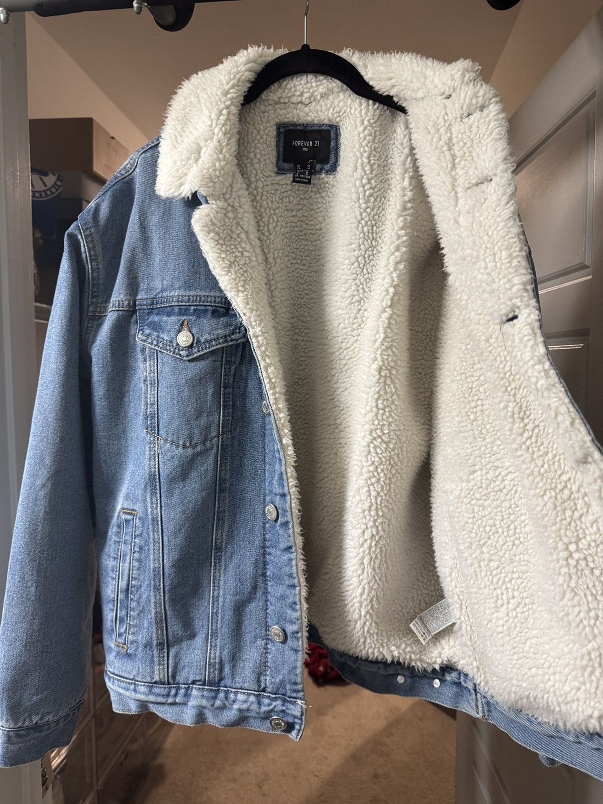 Forever 21 Denim Faux Shearling Jacket Size US M / EU 48-50 / 2 - 4 Thumbnail