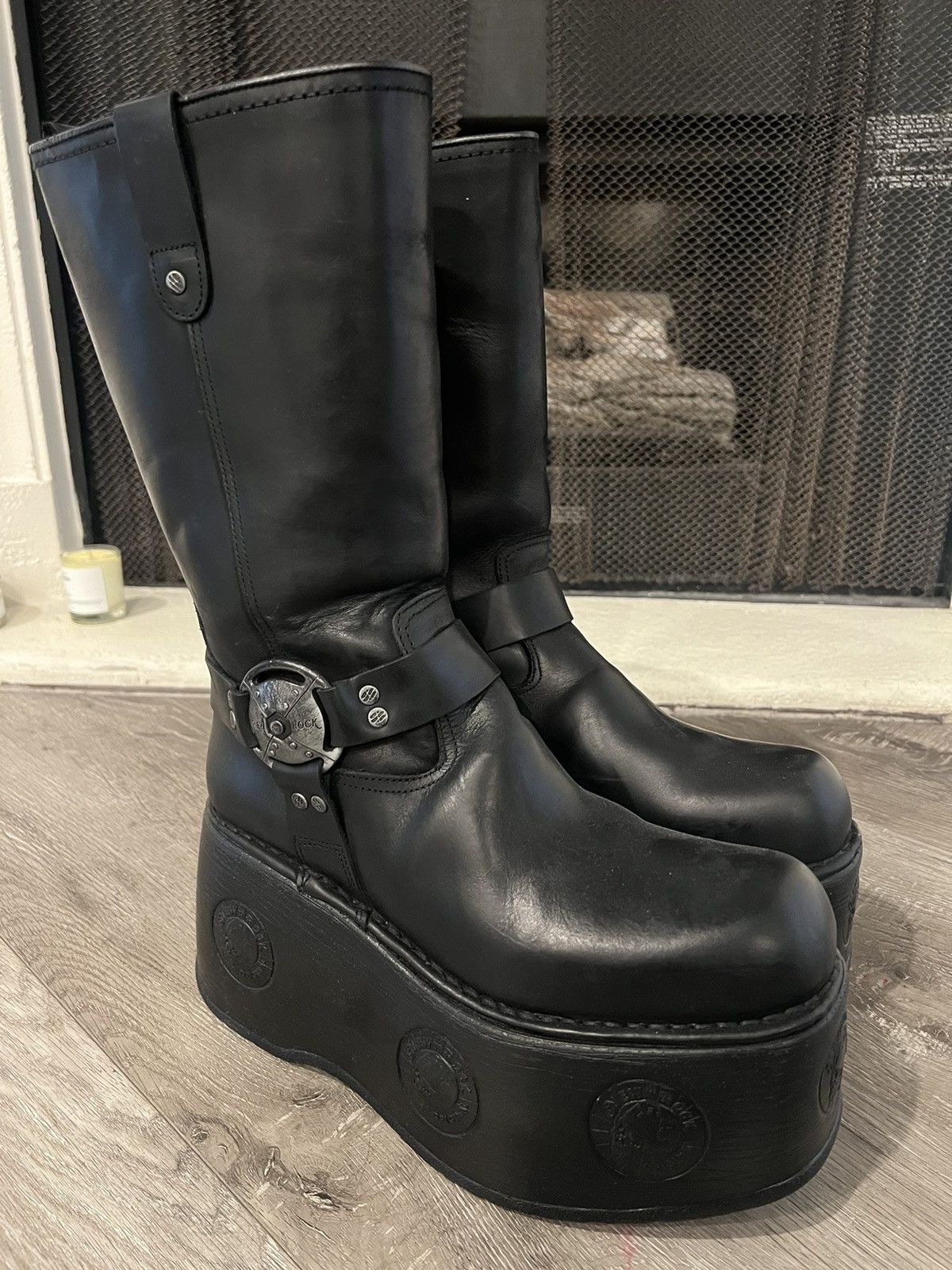 image of New Rock Newrock Leather Biker Boots Eu44 in Black, Men's (Size 11)
