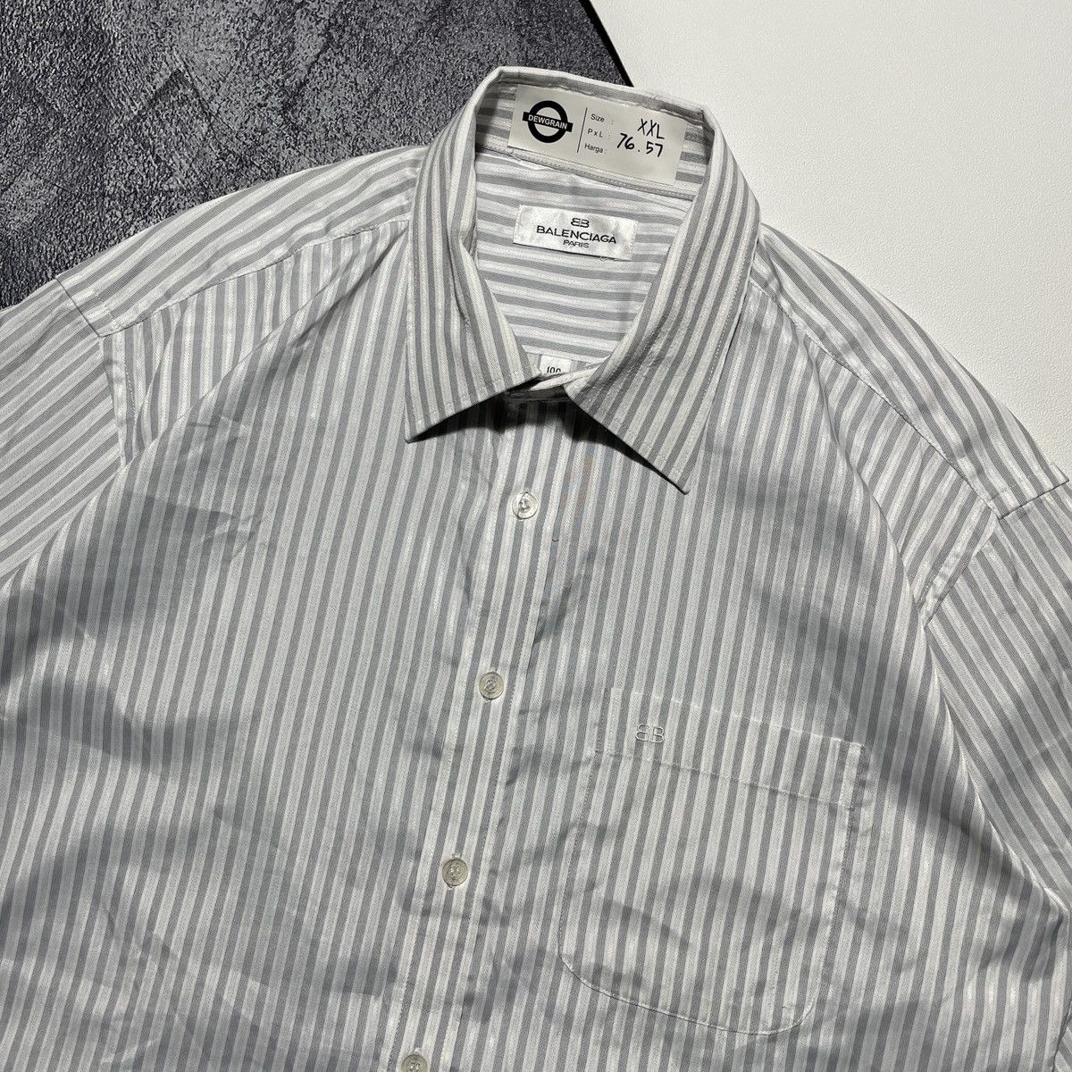 Balenciaga BALENCIAGA STRIPED SHIRTS POCKET BB EMBROIDERED Size US XL / EU 56 / 4 - 2 Thumbnail