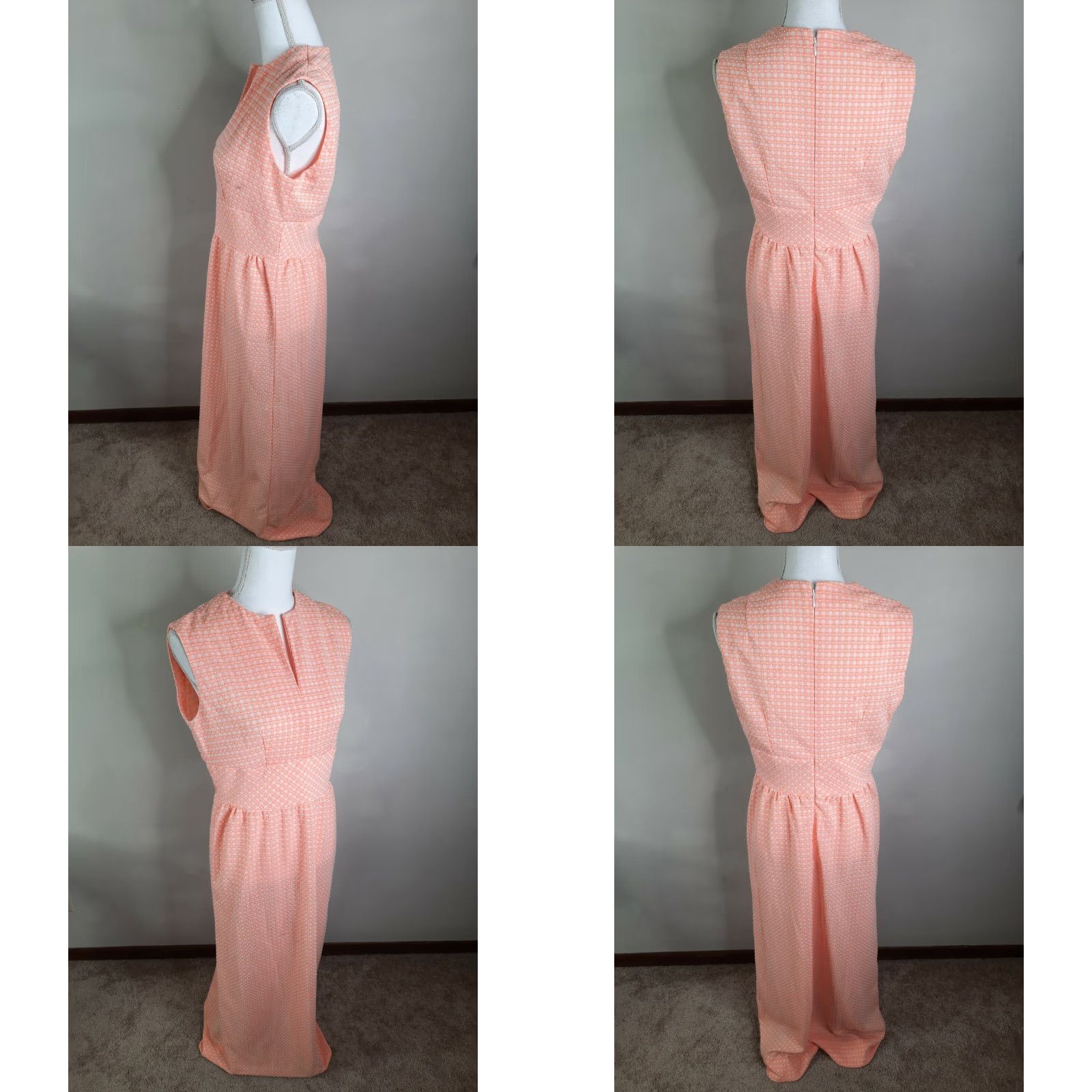 Vintage VINTAGE 60s 70s Textured Polyester Check Evening Gown Maxi Dress Coral Small Women’s Size S / US 4 / IT 40 - 8 Thumbnail