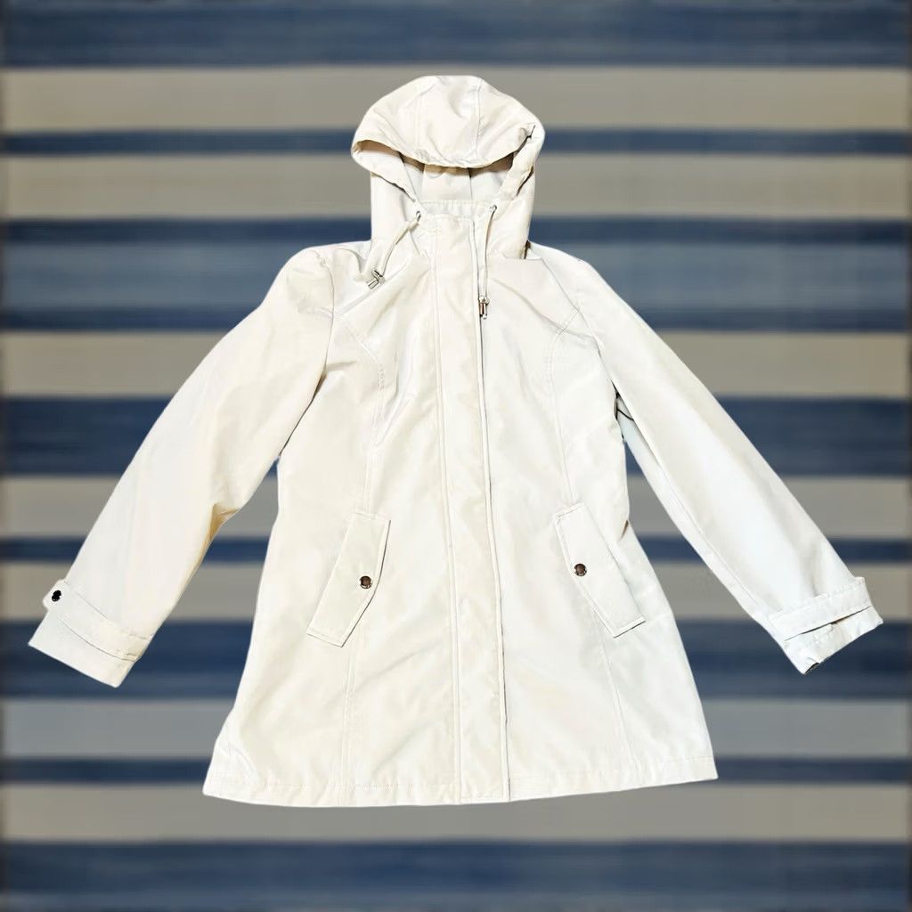Vintage HFX Women's All Weather Trench Coat Hooded Water Resistant Cement Gray Medium Coat Size M / US 6-8 / IT 42-44 - 1 Thumbnail