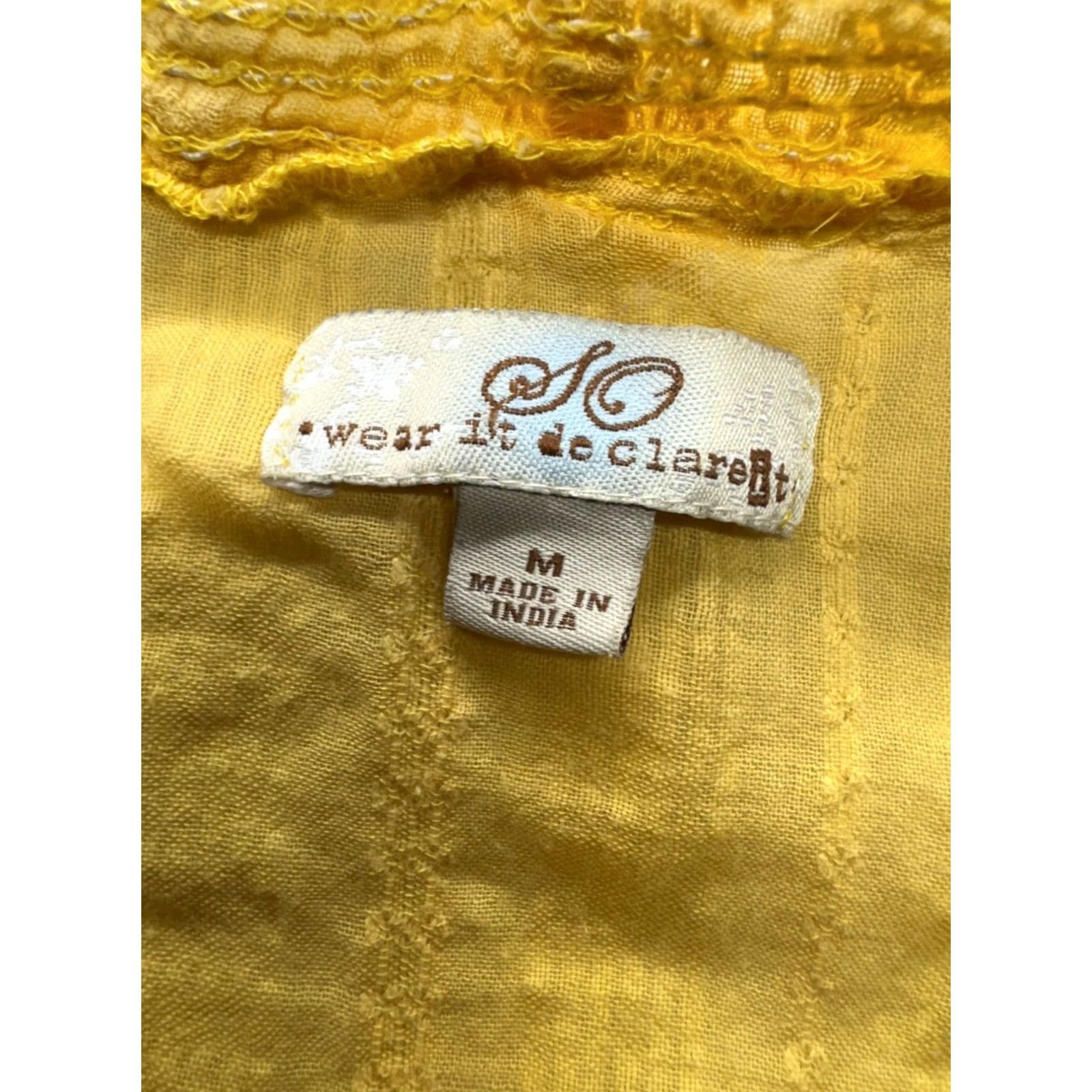 Vintage SO Wear It Declare It Yellow Short Sleeve V-Neck Top Womens M 100% Cotton Blouse Size M / US 6-8 / IT 42-44 - 3 Thumbnail