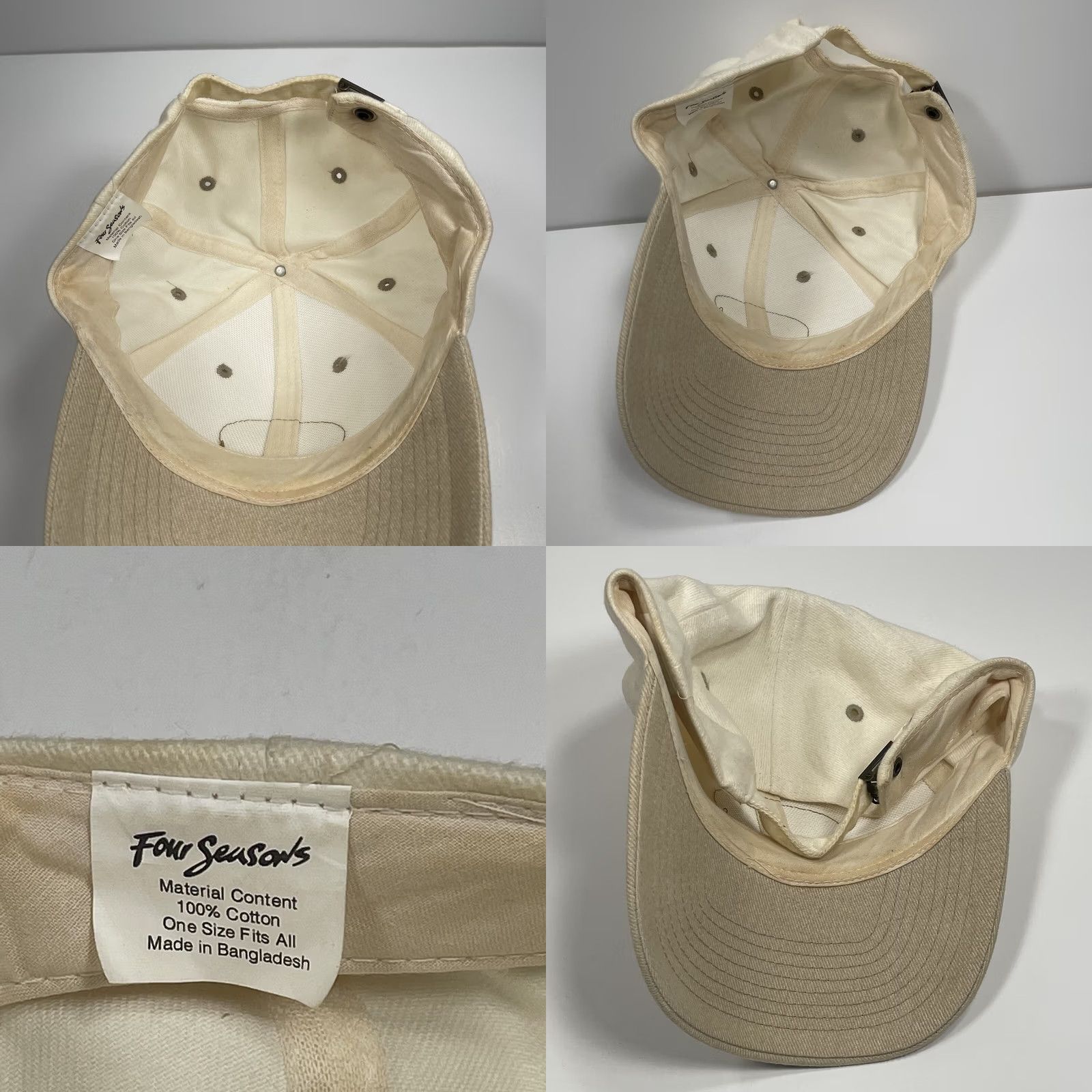 Vintage VINTAGE Four Seasons Hat Adult Neuco Patch Adjustable StrapBack Baseball Cap White Beige Size ONE SIZE - 8 Thumbnail