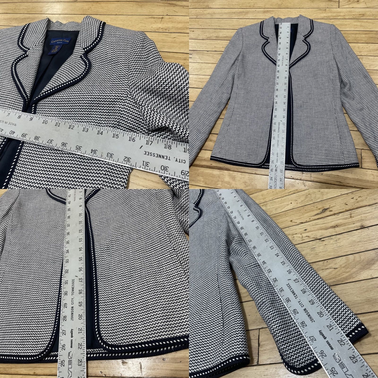 Charter Club VINTAGE CHARTER CLUB Linen Jacket Women 2P Black White HOUNDSTOOTH Beaded Knit Cardigan Old Money Jacket Womens Size XS / US 0-2 / IT 36-38 - 8 Thumbnail