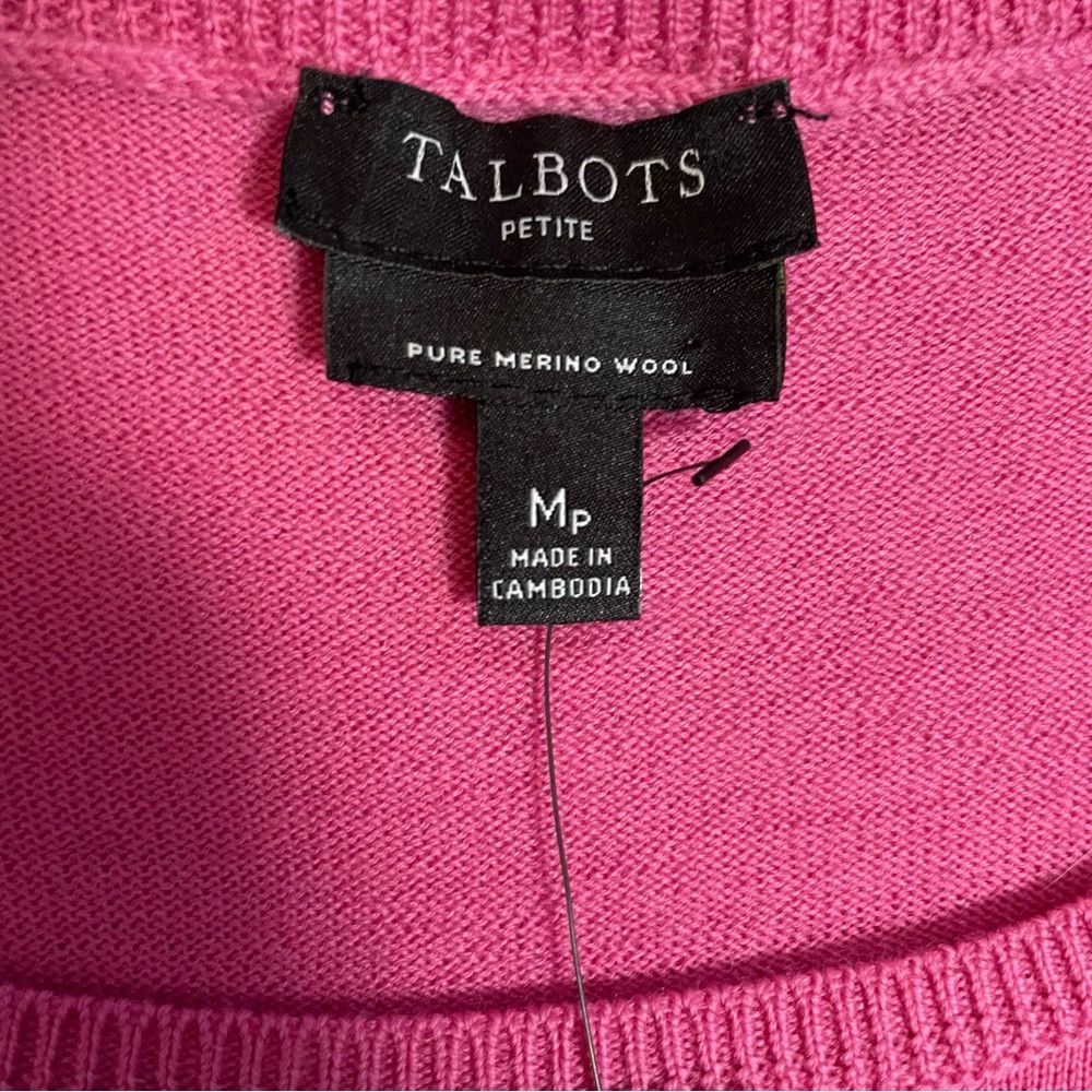 Talbots NWT New Talbots Merino Wool Puff Button Sleeve Pink Sweater Size M / US 6-8 / IT 42-44 - 6 Thumbnail