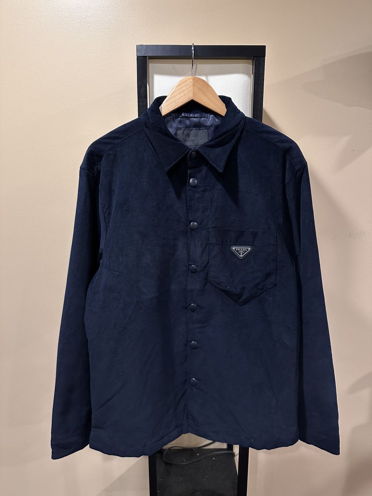 Prada Prada Corduroy Logo Snap Button Up Navy Shirt Jacket Size US L / EU 52-54 / 3 - 1 Thumbnail