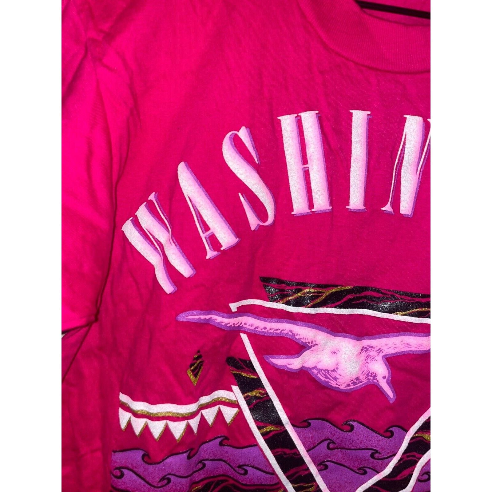 Jerzees Vintage Washington Shirt Ocean Shores Bird Tee Pink 90s VTG Size US M / EU 48-50 / 2 - 3 Thumbnail