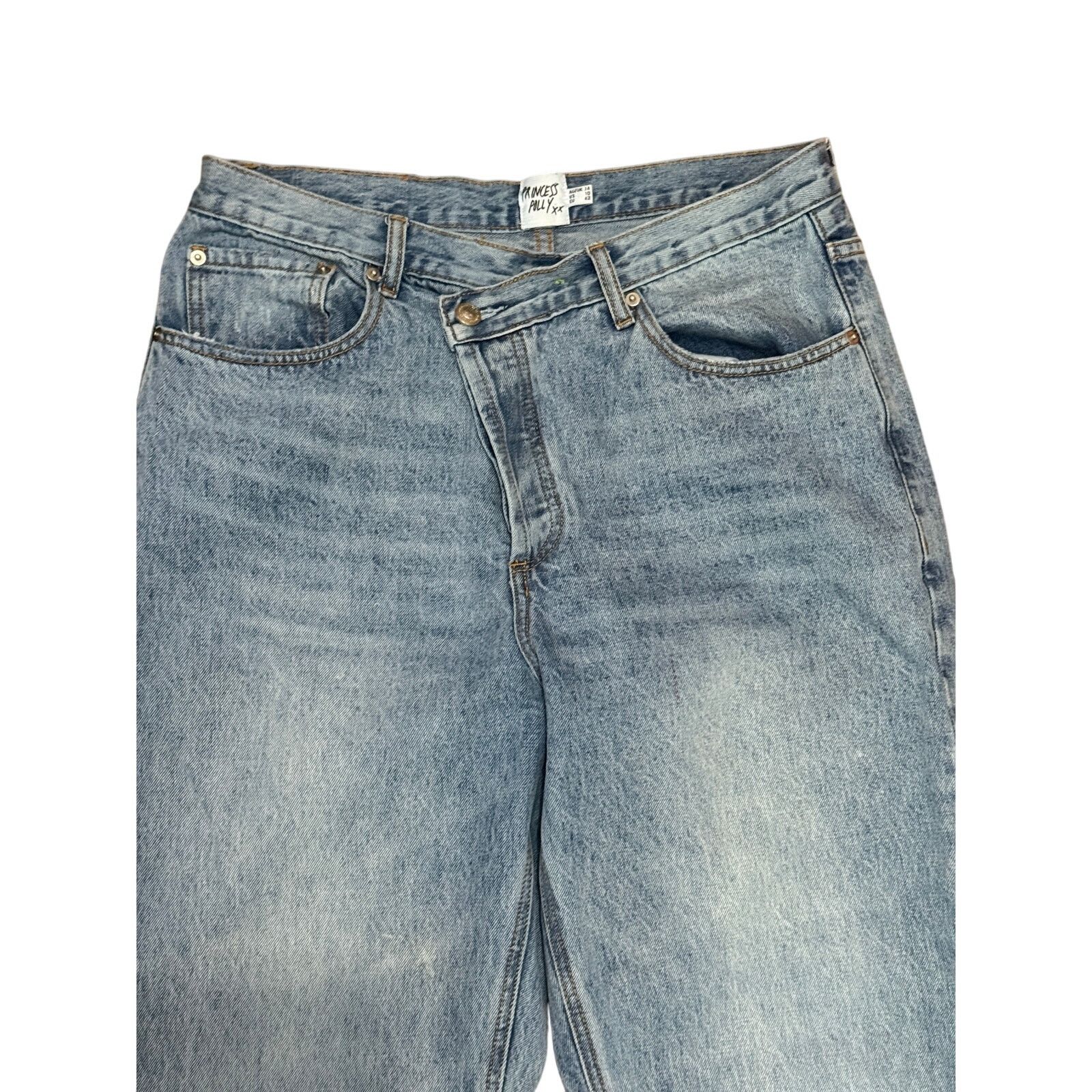 PRINCESS POLLY Princess Polly Crossover Blue Jeans Light Wash Womens 10 Size 32" / US 10 / IT 46 - 2 Thumbnail