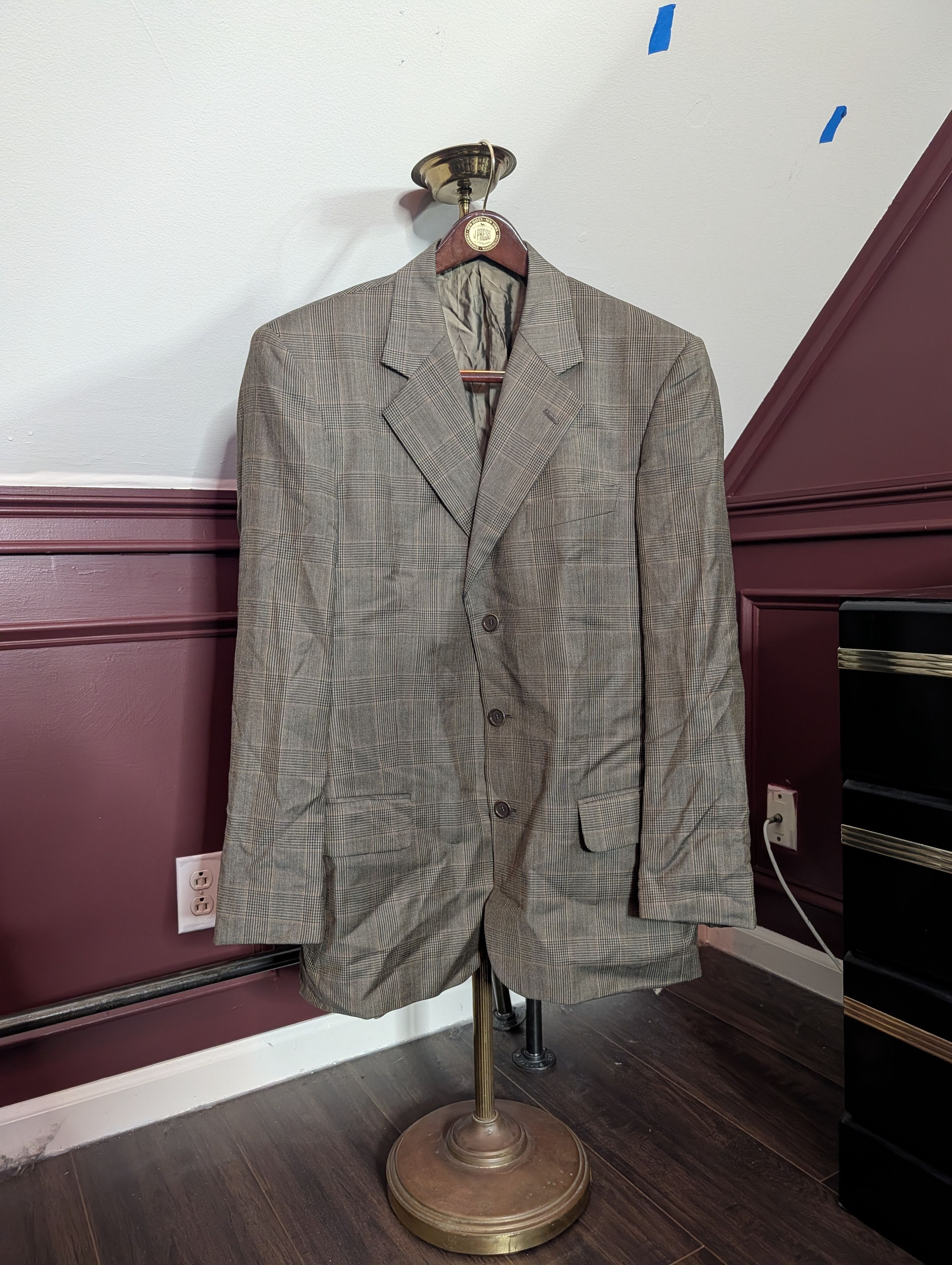 Valentino Houndstooth Plaid Saks Wool Italian Tailored Jacket 40L Size 40L - 1 Thumbnail