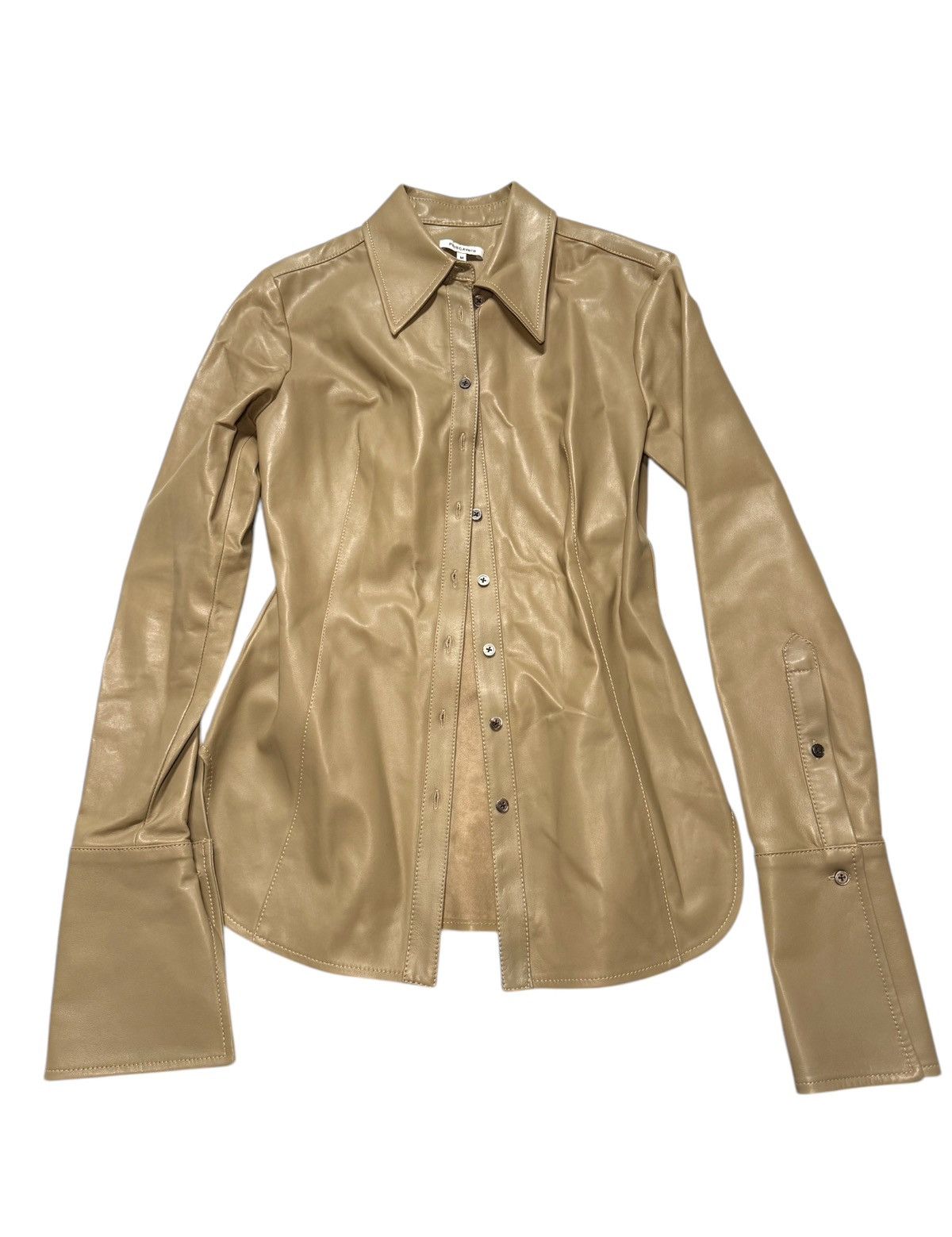 PRISCAVera Priscavera Taupe Fitted Leather Button Down Size M / US 6-8 / IT 42-44 - 1 Thumbnail