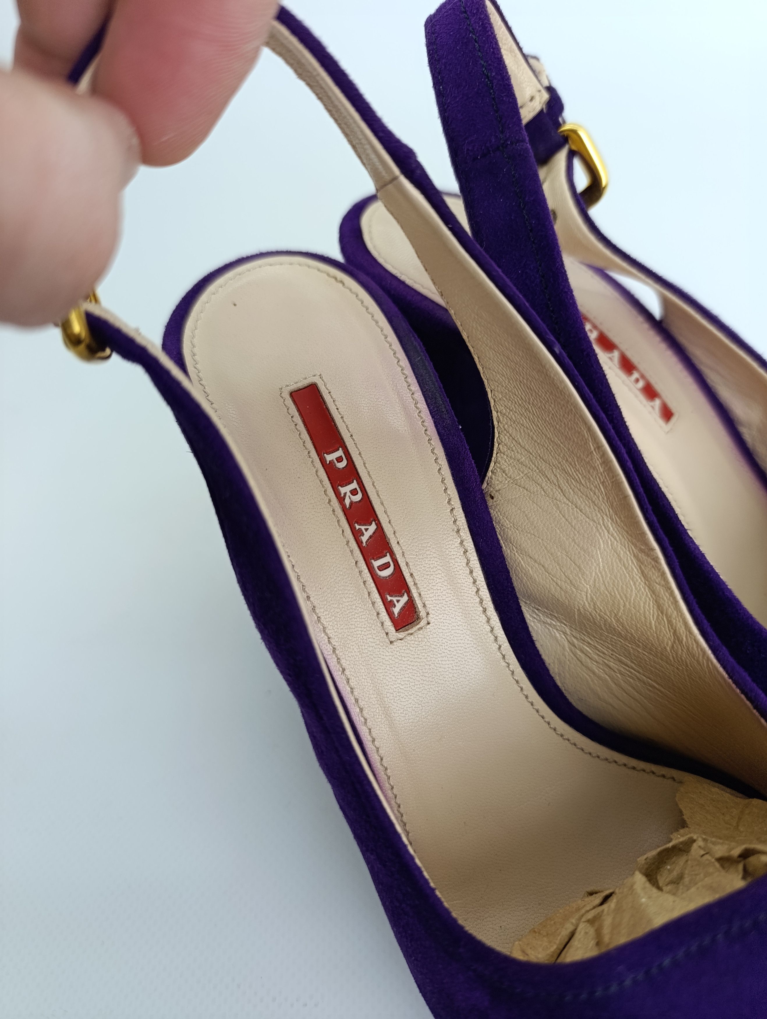 Prada PRADA BARHAT SANDALS HEELS PURPLE RED TAB Size US 7 / IT 37 - 18 Thumbnail