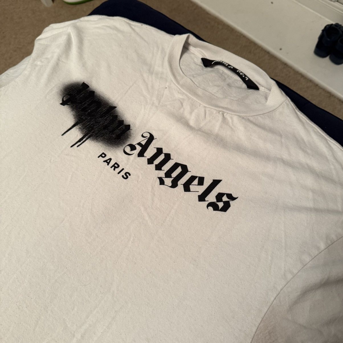 Palm Angels White Palm Angels Paris Sprayed Logo T Shirt Size US L / EU 52-54 / 3 - 1 Thumbnail