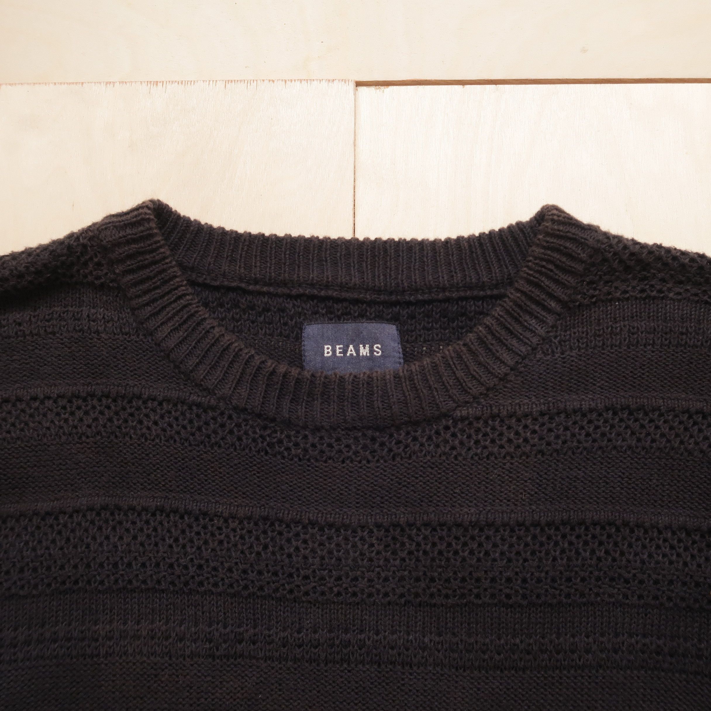 Beams Plus Vintage 90s Beams Cable Knit T-Shirt Faded Black Size US S / EU 44-46 / 1 - 3 Thumbnail