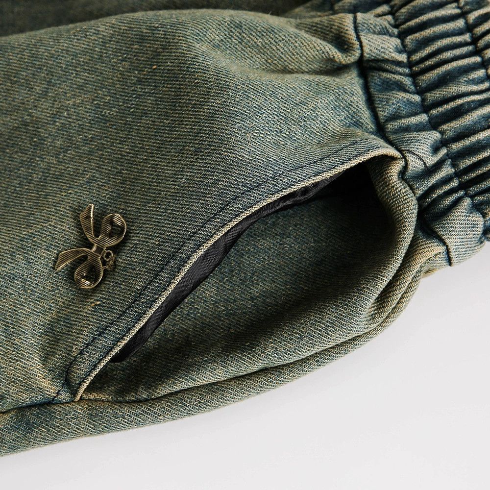 Vintage Men's washed distressed denim shorts with metal decoration Size US 32 / EU 48 - 4 Thumbnail