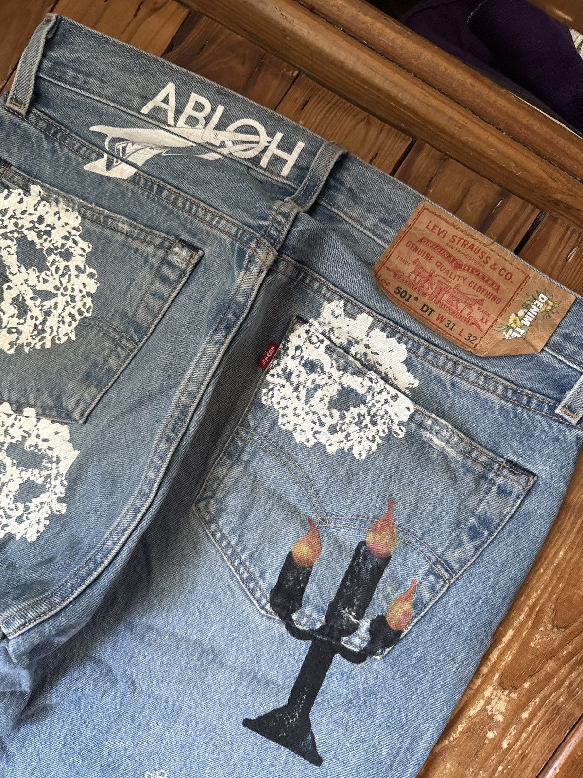 DENIM TEARS × Levi's Denim Tears x Levis x Virgil Abloh Candle Printed Jeans Size US 32 / EU 48 - 4 Thumbnail