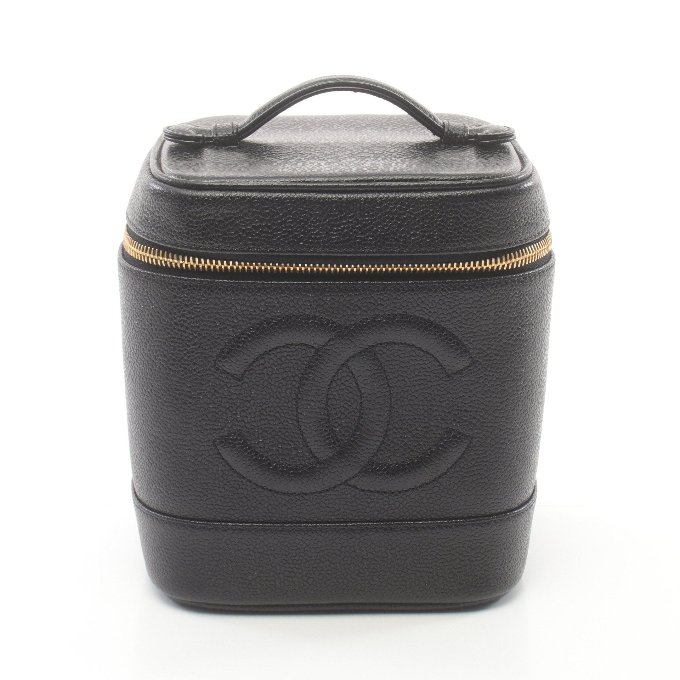 Chanel Coco Mark Handbag Vanity Bag Caviar Skin Black Gold Hardware