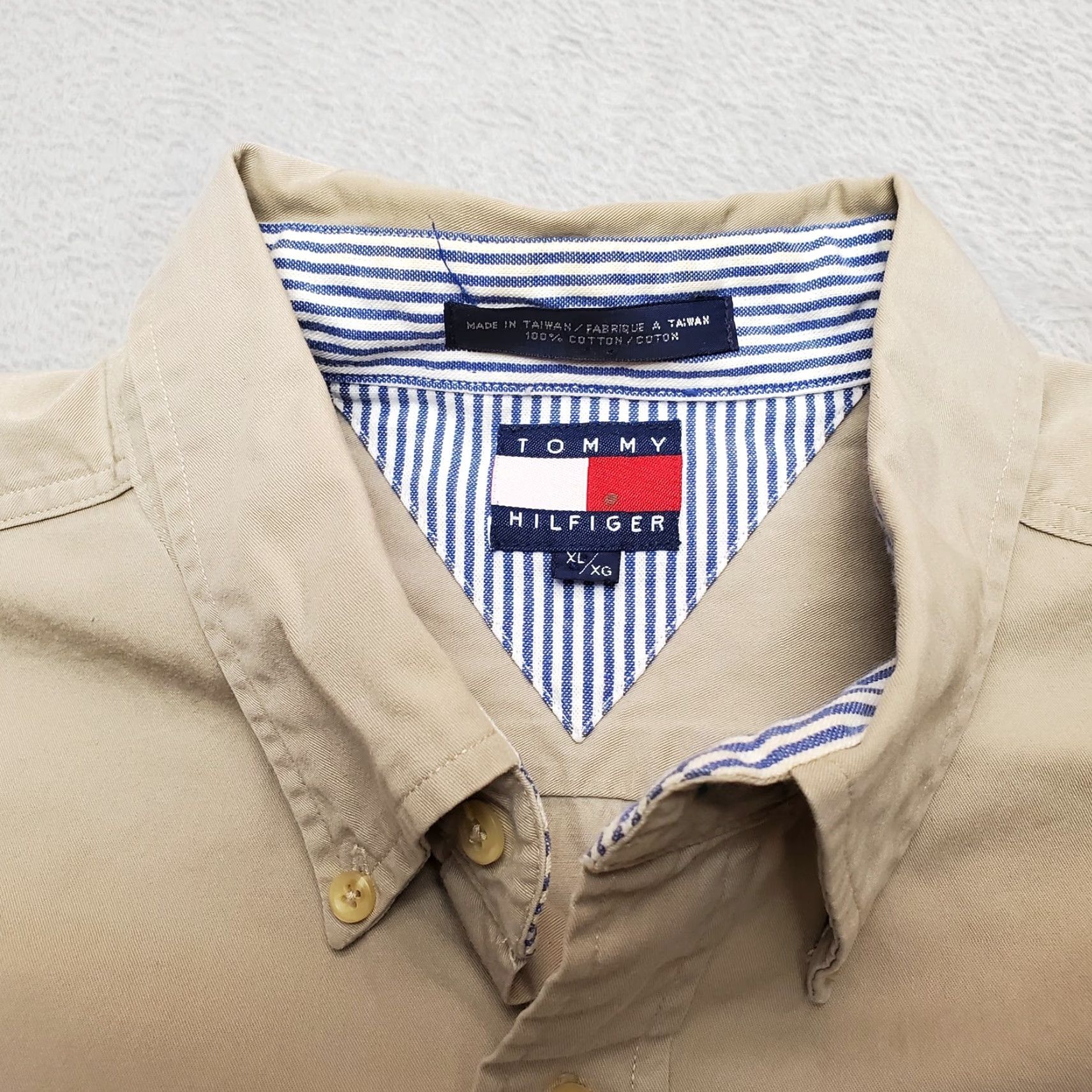 Tommy Hilfiger VINTAGE Tommy Hilfiger Shirt Mens XL Beige 100% Cotton Casual Button-Up Size US XL / EU 56 / 4 - 4 Thumbnail