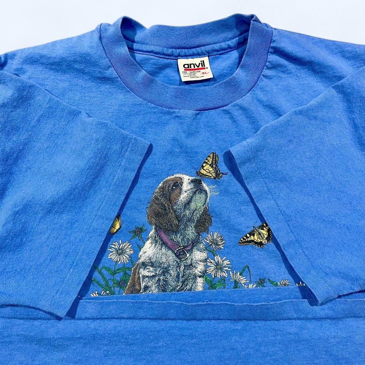 Anvil × Vintage Vintage 90’s Puppy & Butterfly Cute T-Shirt Size US XL / EU 56 / 4 - 5 Thumbnail