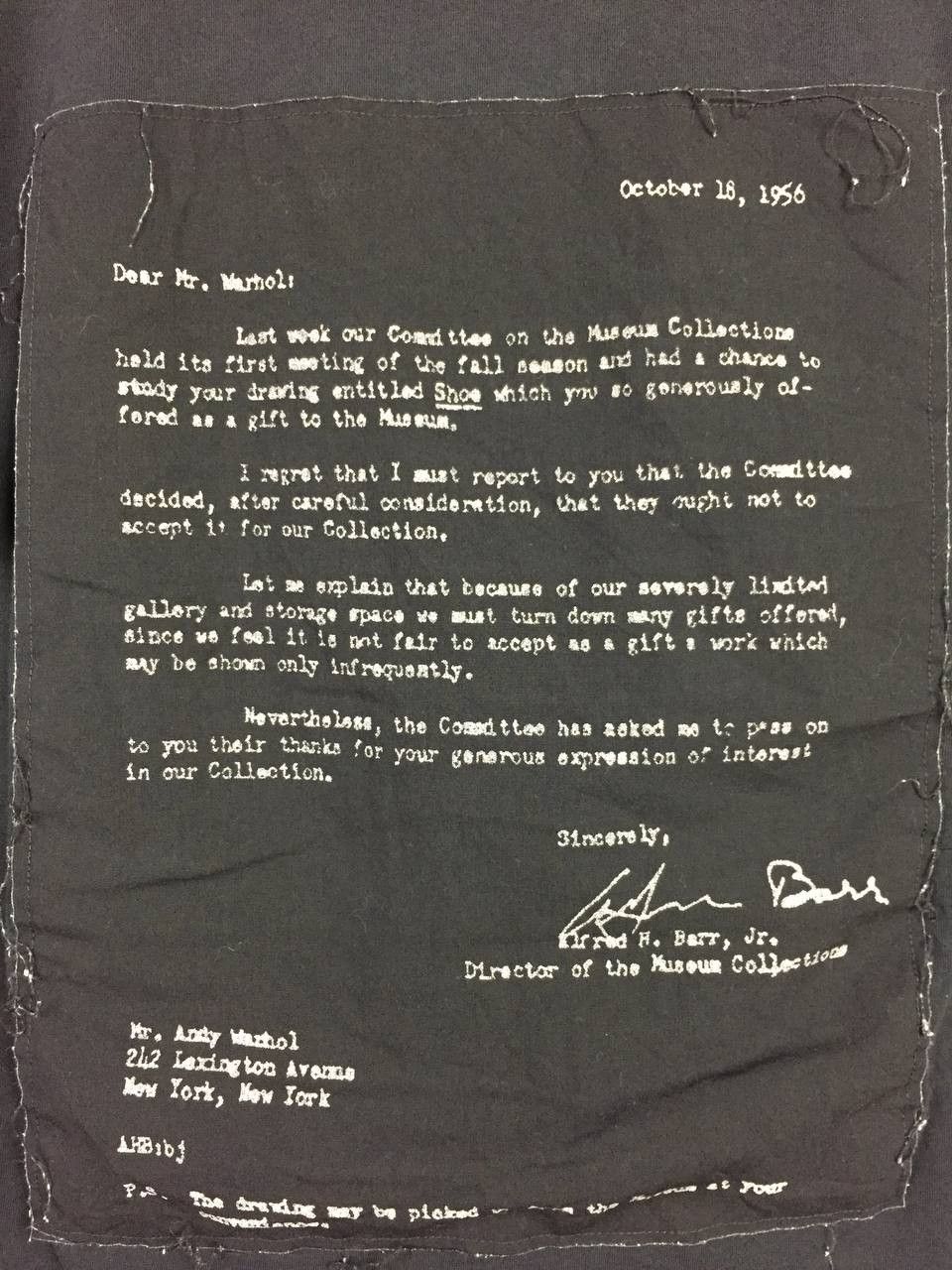 Vintage Gianni Lupo Outcome Andy Warhol MoMA Rejection Letter Tee Size US L / EU 52-54 / 3 - 4 Thumbnail