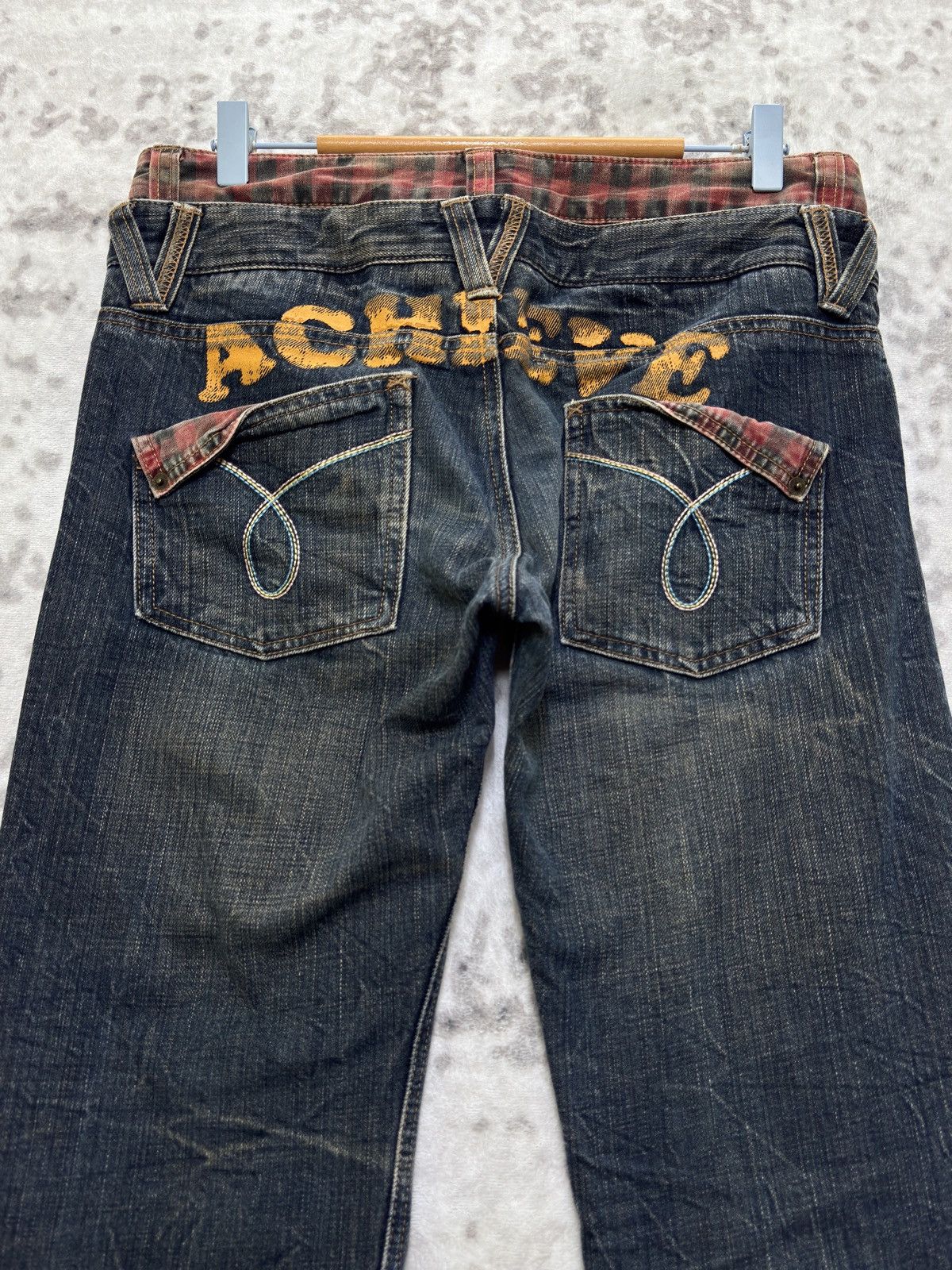 Japanese Brand Colza Y2K Double Waist Distressed Printed back Denim Jeans Size US 31 - 8 Thumbnail