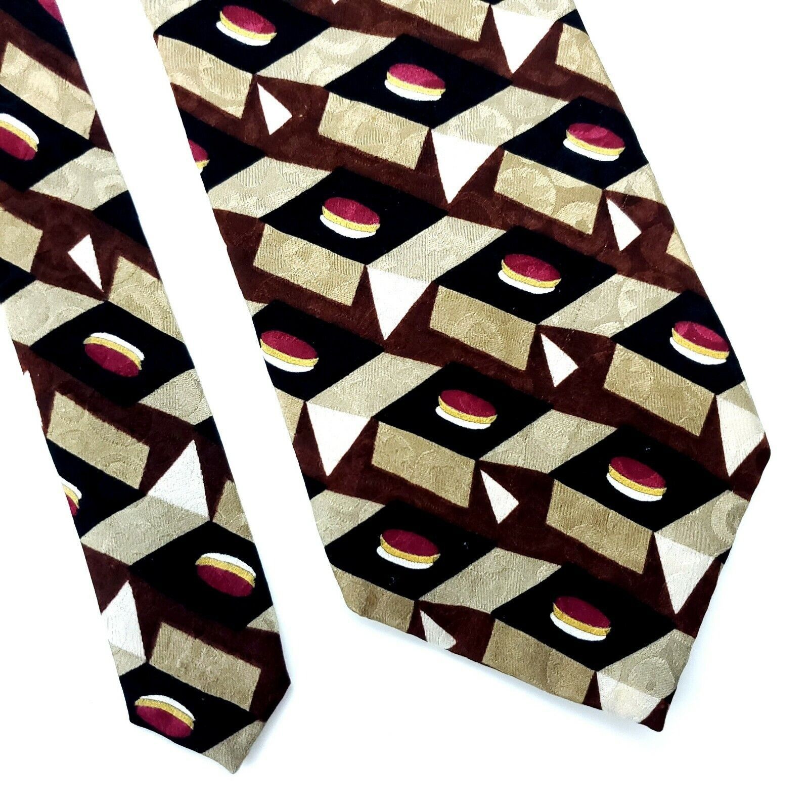 Vintage Ziggurat by Mulberry Abstract Brown Silk Tie Print Size ONE SIZE - 1 Thumbnail