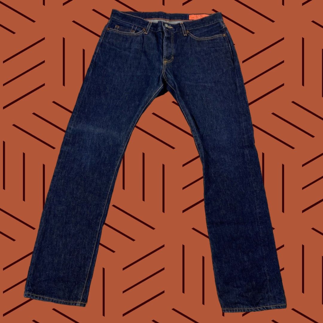 VINTAGE Jean Shop NYC Slim Straight Jeans 33 Men Blue Raw Denim Modern Fit