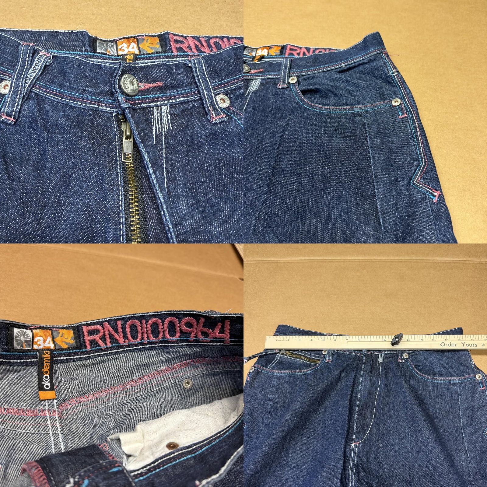 Akademiks Akademiks Jeans Mens 34x32 Blue Relaxed Wide-Leg Denim Tropical Flamingo Mens Size US 34 / EU 50 - 8 Thumbnail