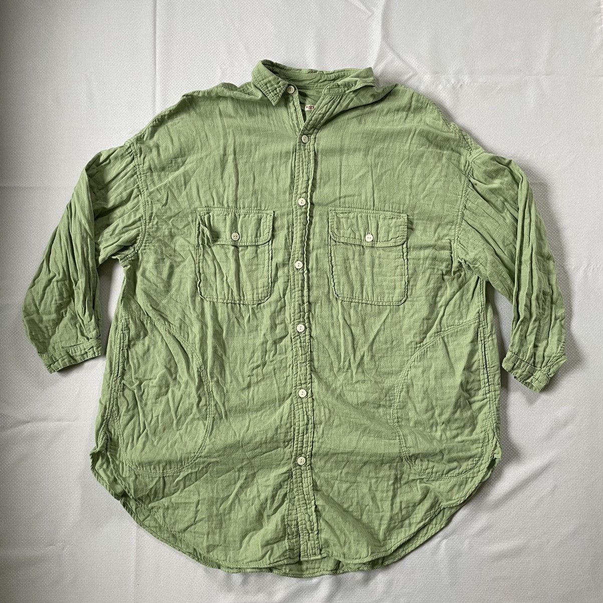 image of Kapital Light Green Chambray Button Work Shirt, Men's (Size Small)