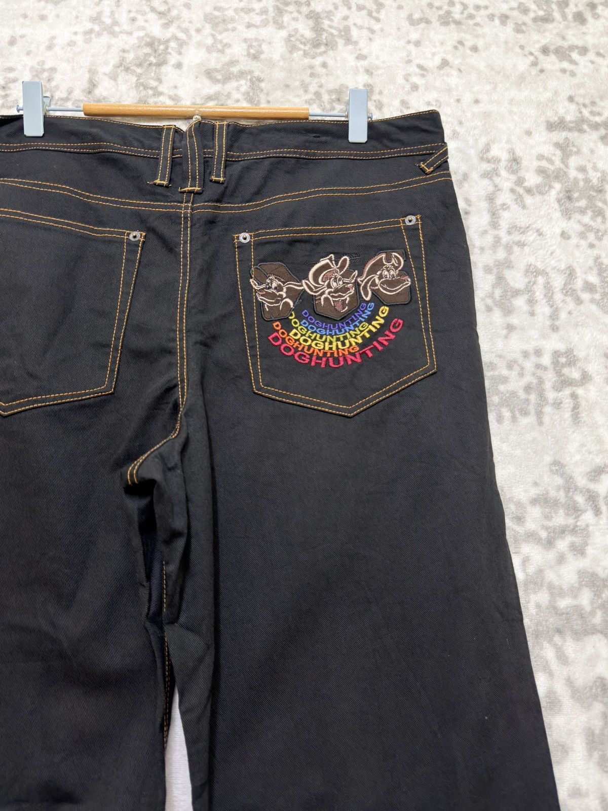 JNCO Dog Hunting Y2K Baggy Black Denim Embroidered Graphic Jeans Size US 34 / EU 50 - 10 Thumbnail