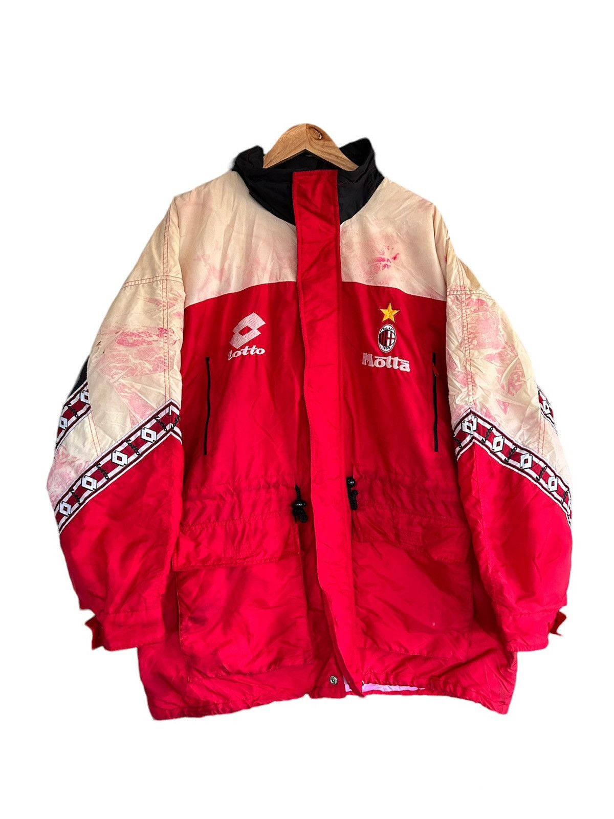 image of Football Club Real Bristol x Lotto 1993/1994 Ac Milan Lotto Motta Jacket in Red/White (Size 2XL)