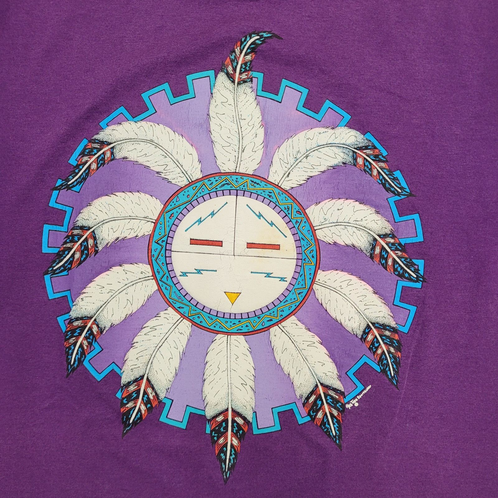 Fruit Of The Loom VTG 90s Rag Tops Sportswear Southwestern Art T-Shirt L Boxy Size US L / EU 52-54 / 3 - 3 Thumbnail