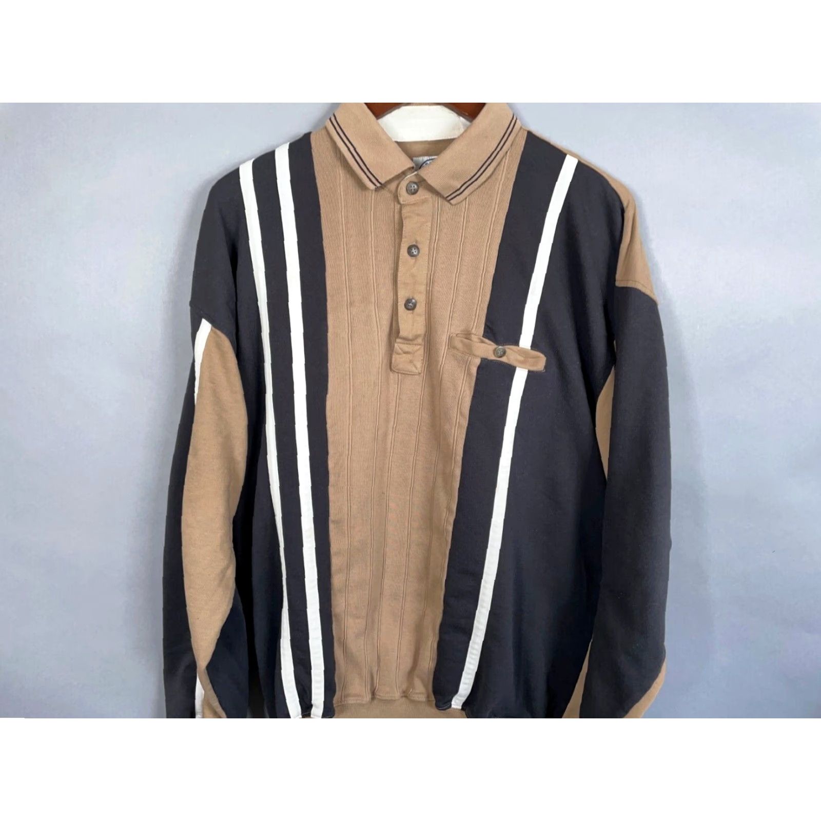 Vintage VINTAGE LD Sport Polo Shirt Striped Long Sleeve Knit Adult XL Brown Black LD Sport Mens Polo Shirt 90s 80s Hipster Retro Shirts Size US XL / EU 56 / 4 - 3 Thumbnail