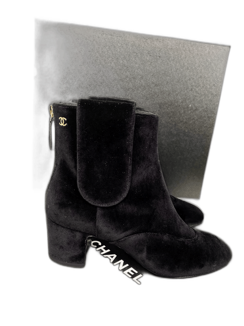 New Chanel Black Ankle Boots Size 35
