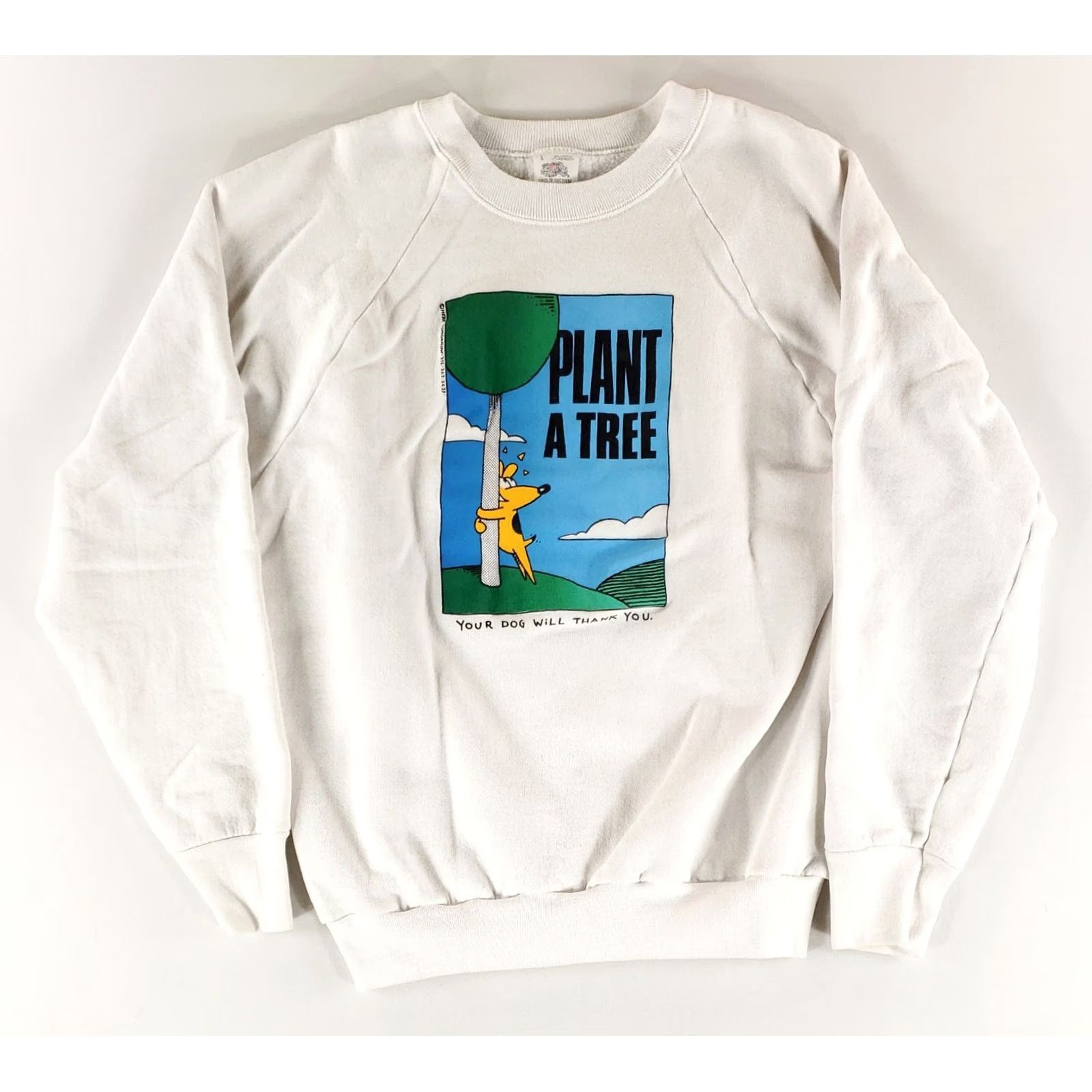 Fruit Of The Loom Fruit of the Loom Sweatshirt Plant a Tree Dog White Made USA Long Sleeve Mens L Crew Neck Pullover White Mens L Size US L / EU 52-54 / 3 - 2 Thumbnail